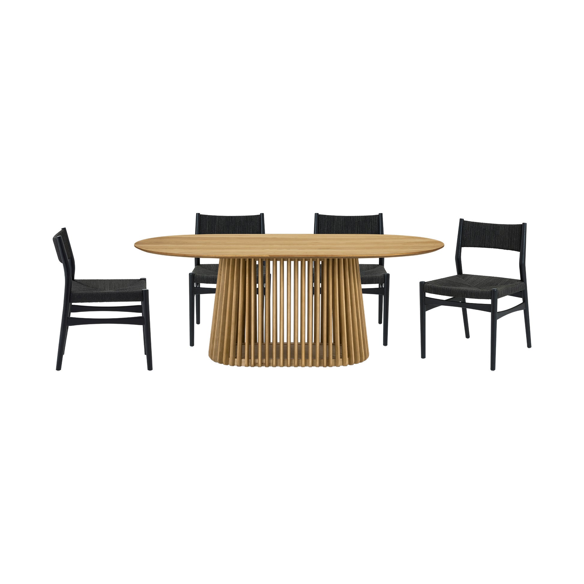Five Piece Oak Oval Dining Set with Four Chairs-Dining Sets-DECOROLALA