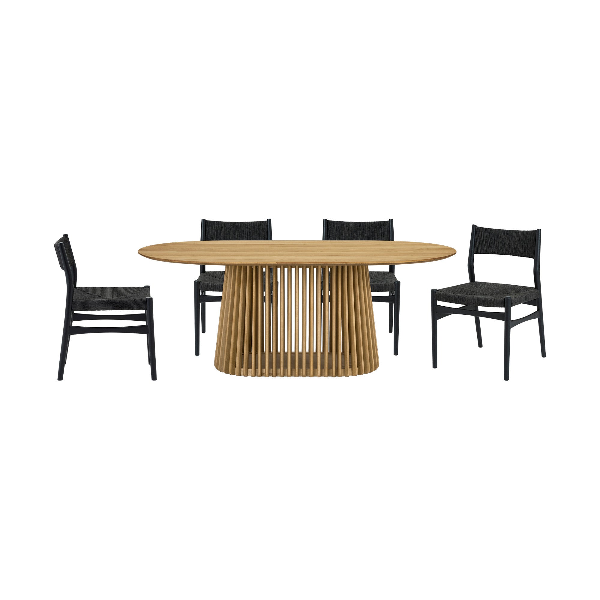 Five Piece Oak Oval Dining Set with Four Chairs-Dining Sets-DECOROLALA