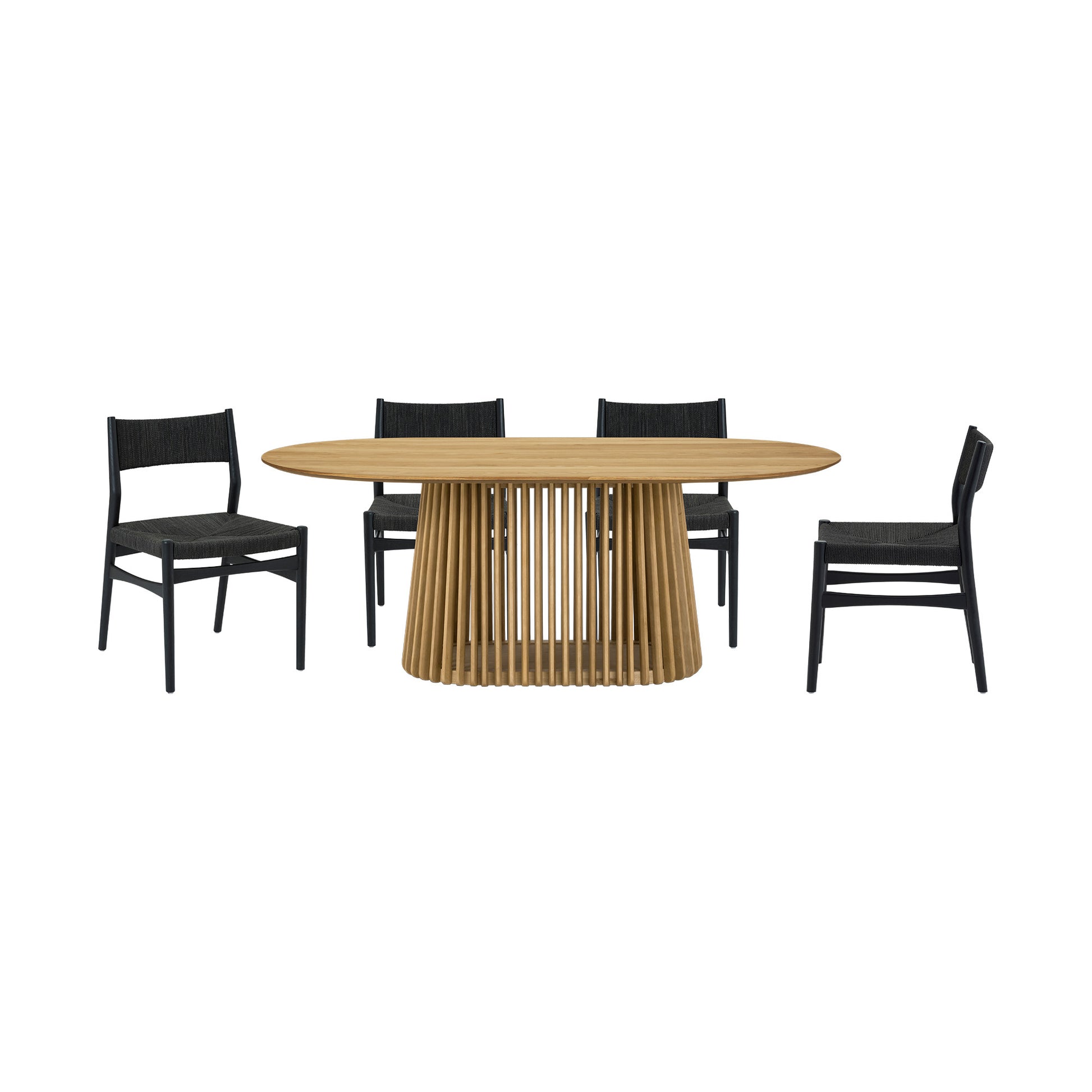 Five Piece Oak Oval Dining Set with Four Chairs-Dining Sets-DECOROLALA