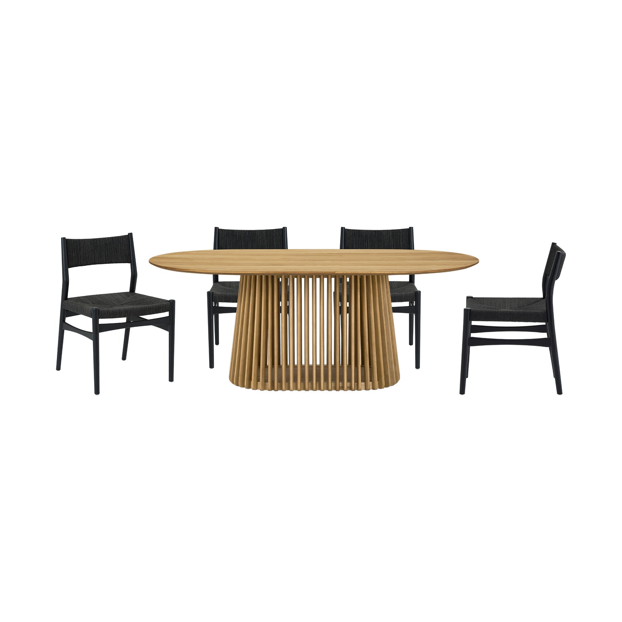 Five Piece Oak Oval Dining Set with Four Chairs-Dining Sets-DECOROLALA
