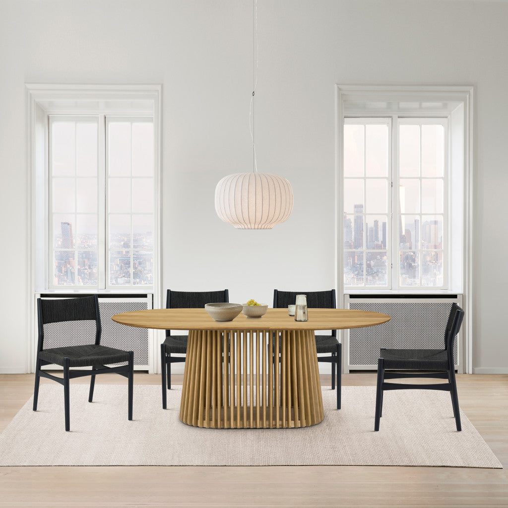 Five Piece Oak Oval Dining Set with Four Chairs-Dining Sets-DECOROLALA