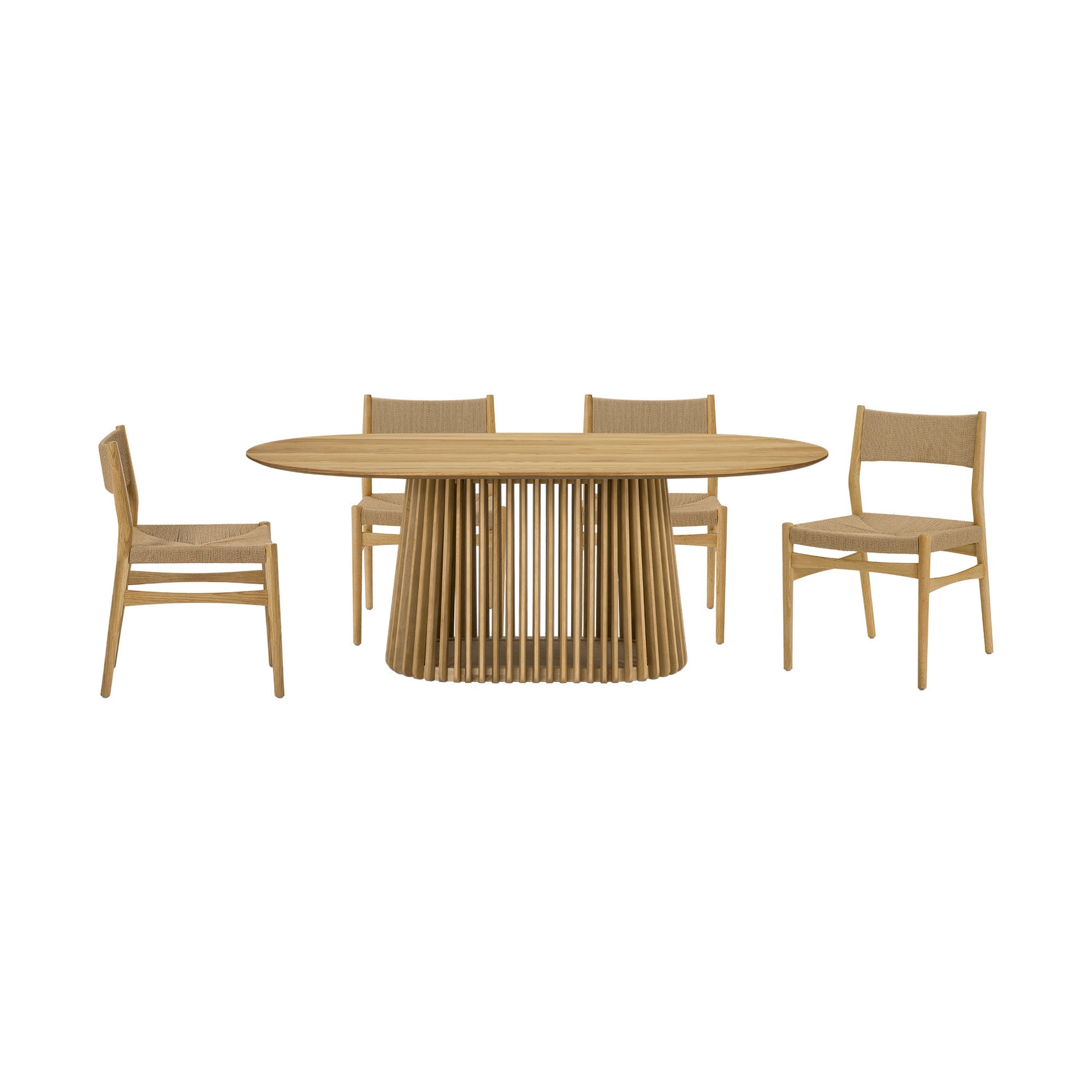 Five Piece Oak Oval Dining Set with Four Chairs-Dining Sets-DECOROLALA