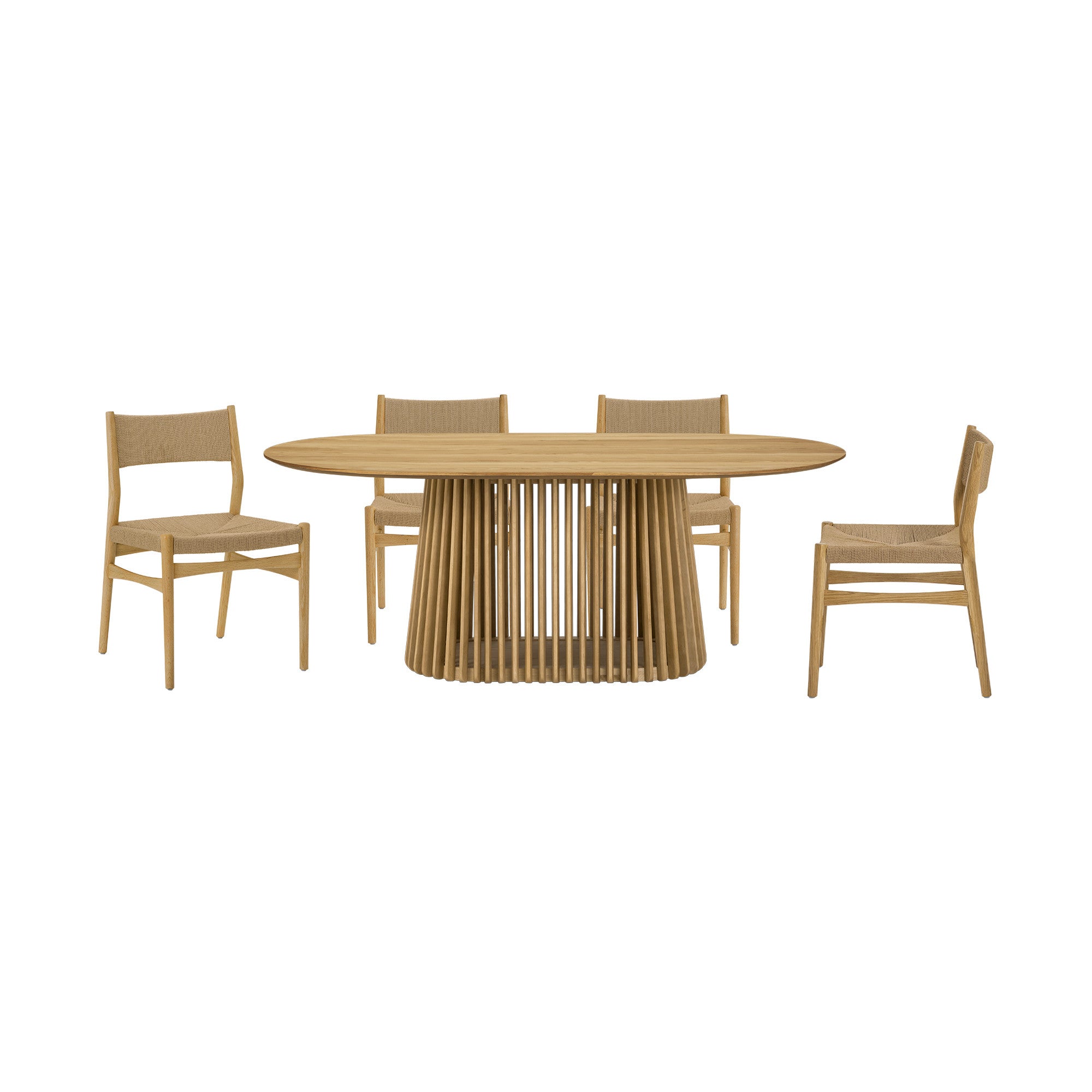 Five Piece Oak Oval Dining Set with Four Chairs-Dining Sets-DECOROLALA