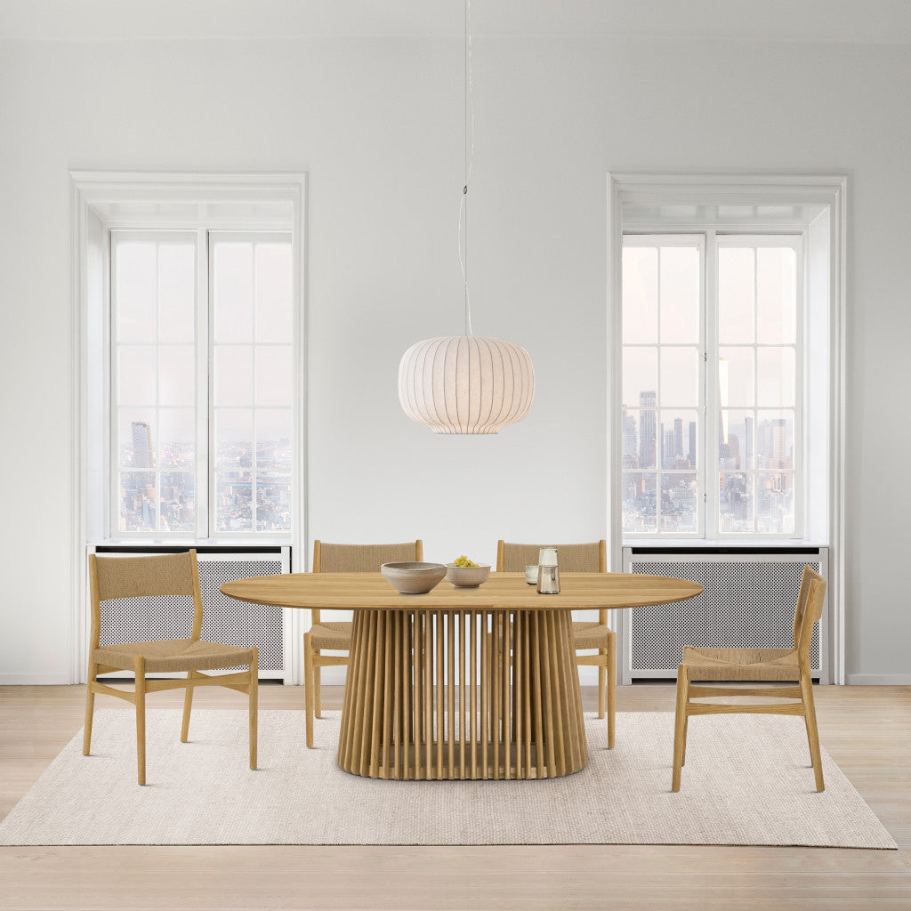 Five Piece Oak Oval Dining Set with Four Chairs-Dining Sets-DECOROLALA