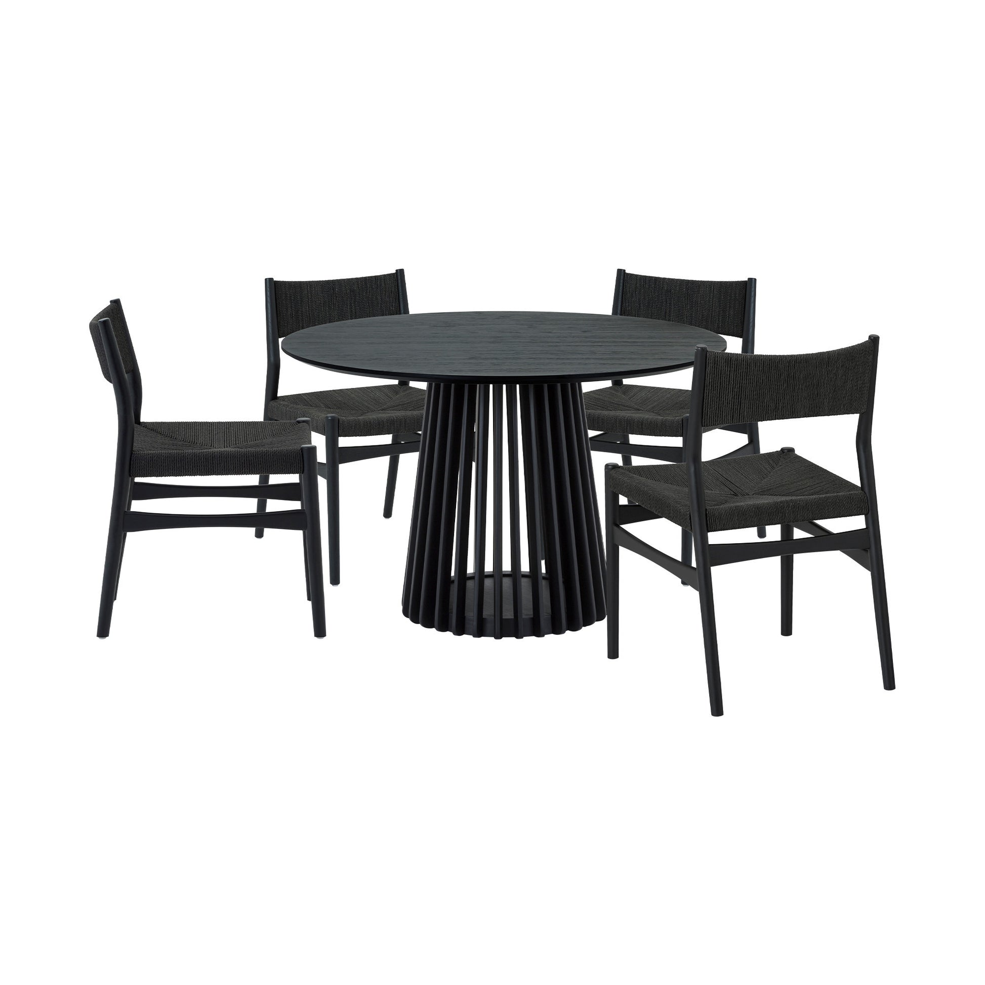 Five Piece Black Round Dining Set with Four Chairs-Dining Sets-DECOROLALA