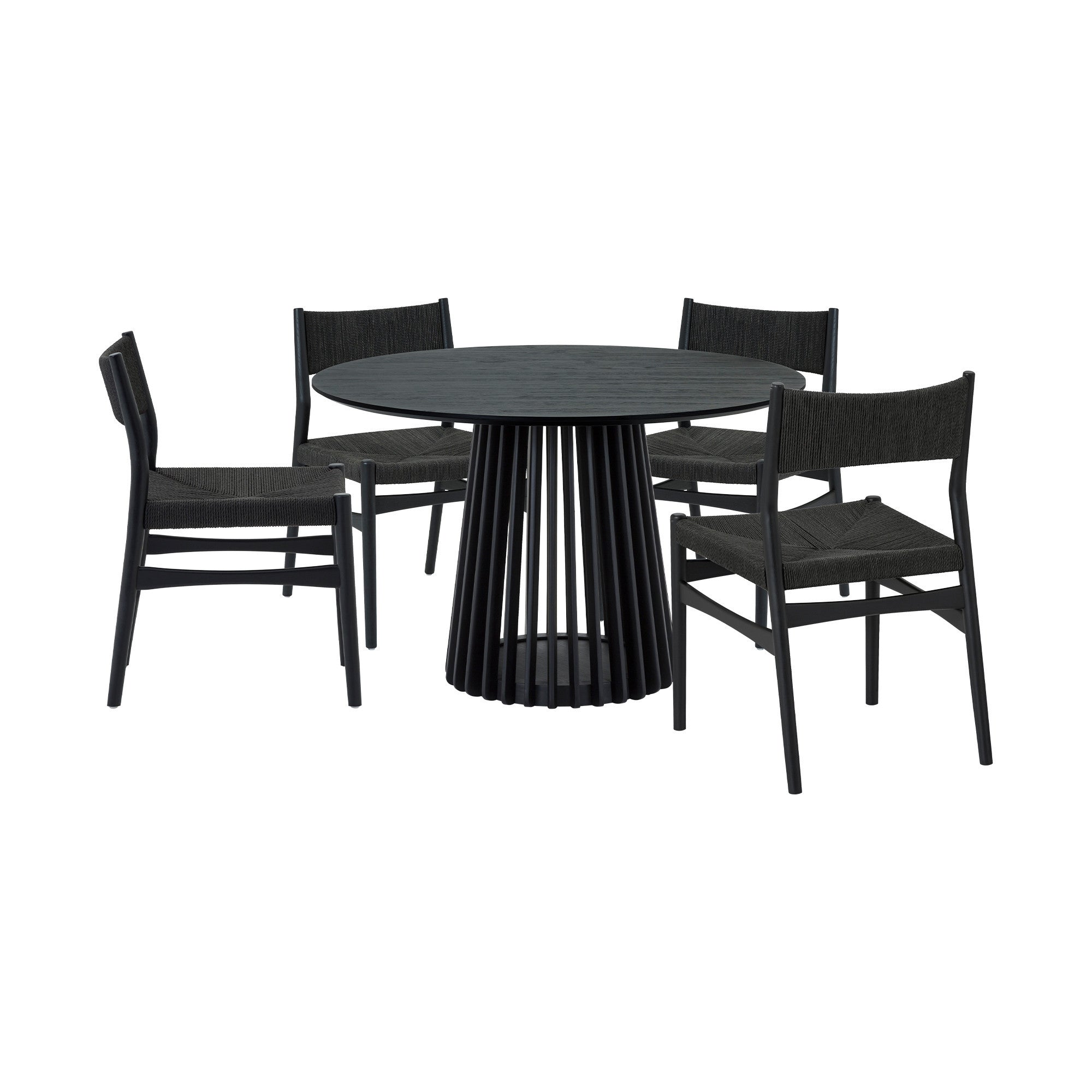 Five Piece Black Round Dining Set with Four Chairs-Dining Sets-DECOROLALA