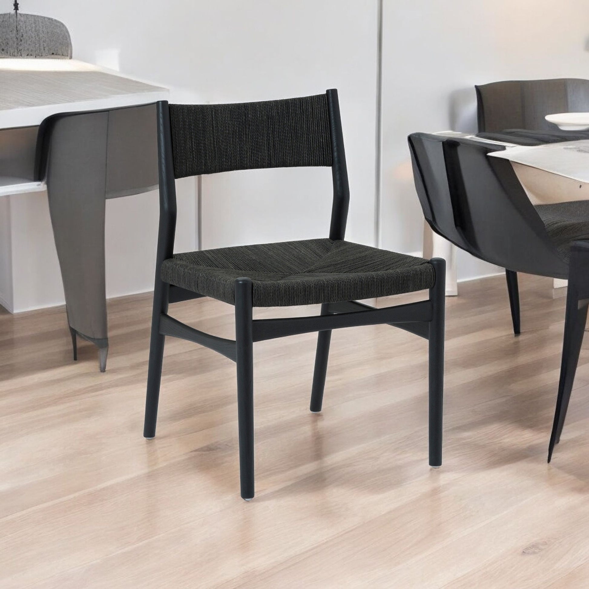 Five Piece Black Round Dining Set with Four Chairs-Dining Sets-DECOROLALA