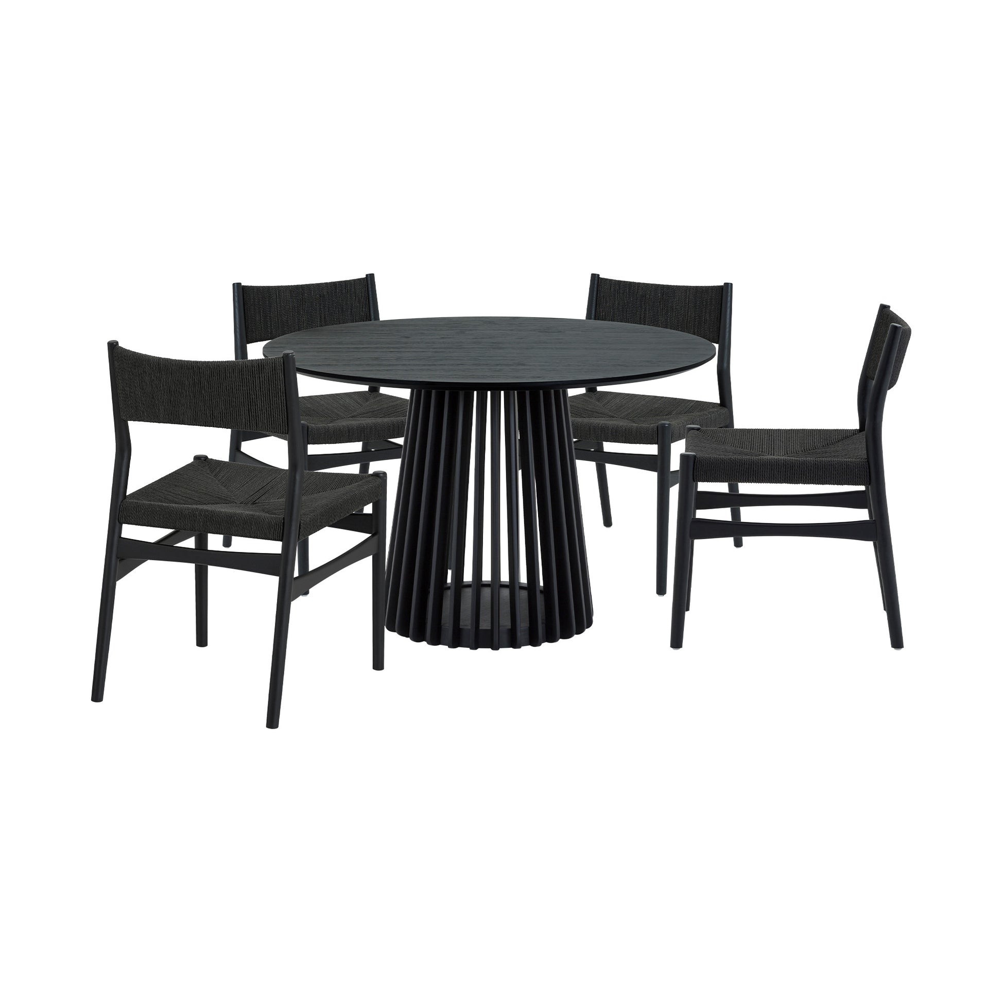 Five Piece Black Round Dining Set with Four Chairs-Dining Sets-DECOROLALA