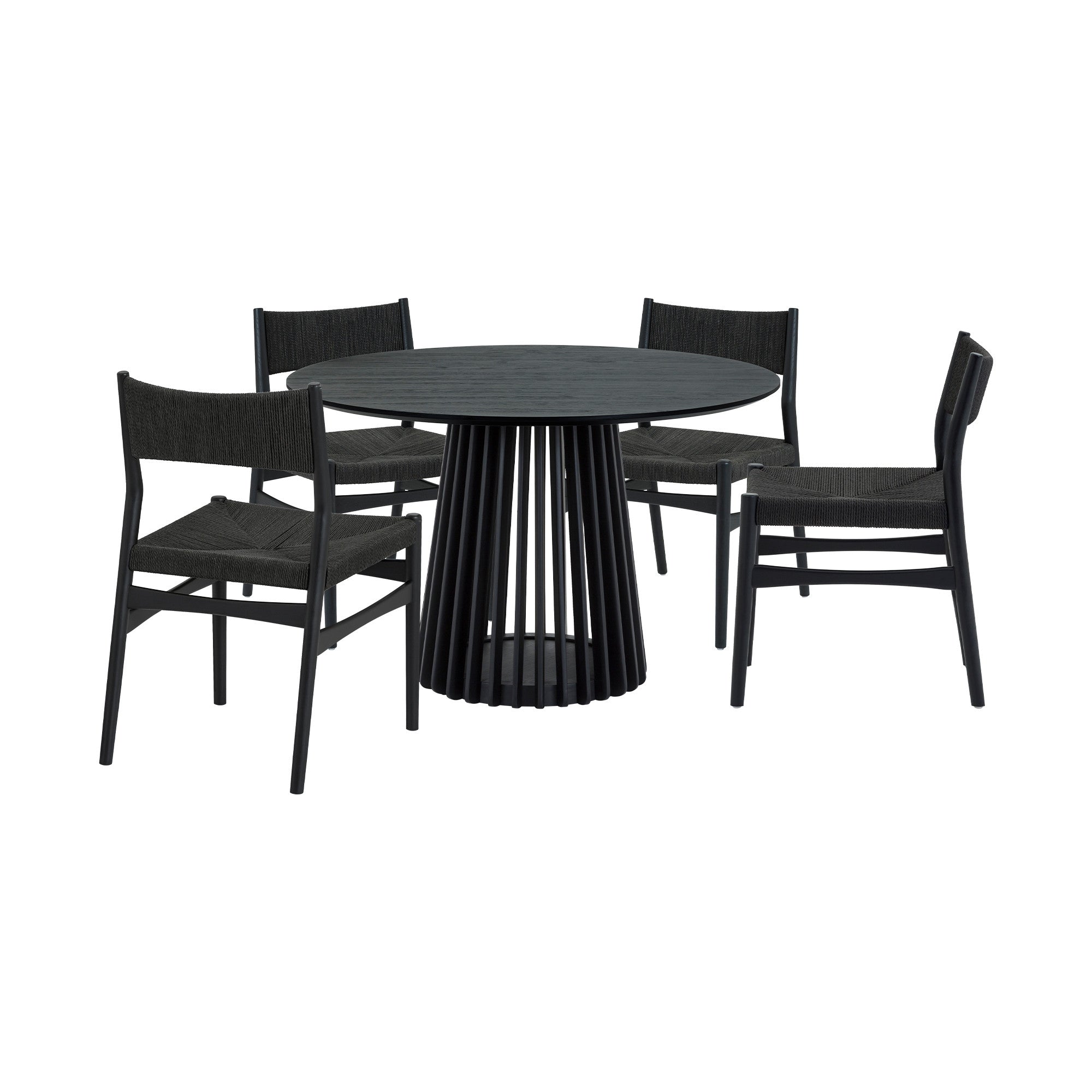 Five Piece Black Round Dining Set with Four Chairs-Dining Sets-DECOROLALA