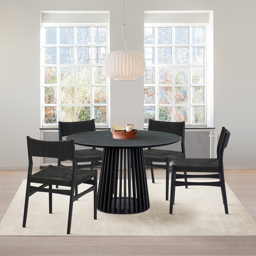 Five Piece Black Round Dining Set with Four Chairs-Dining Sets-DECOROLALA