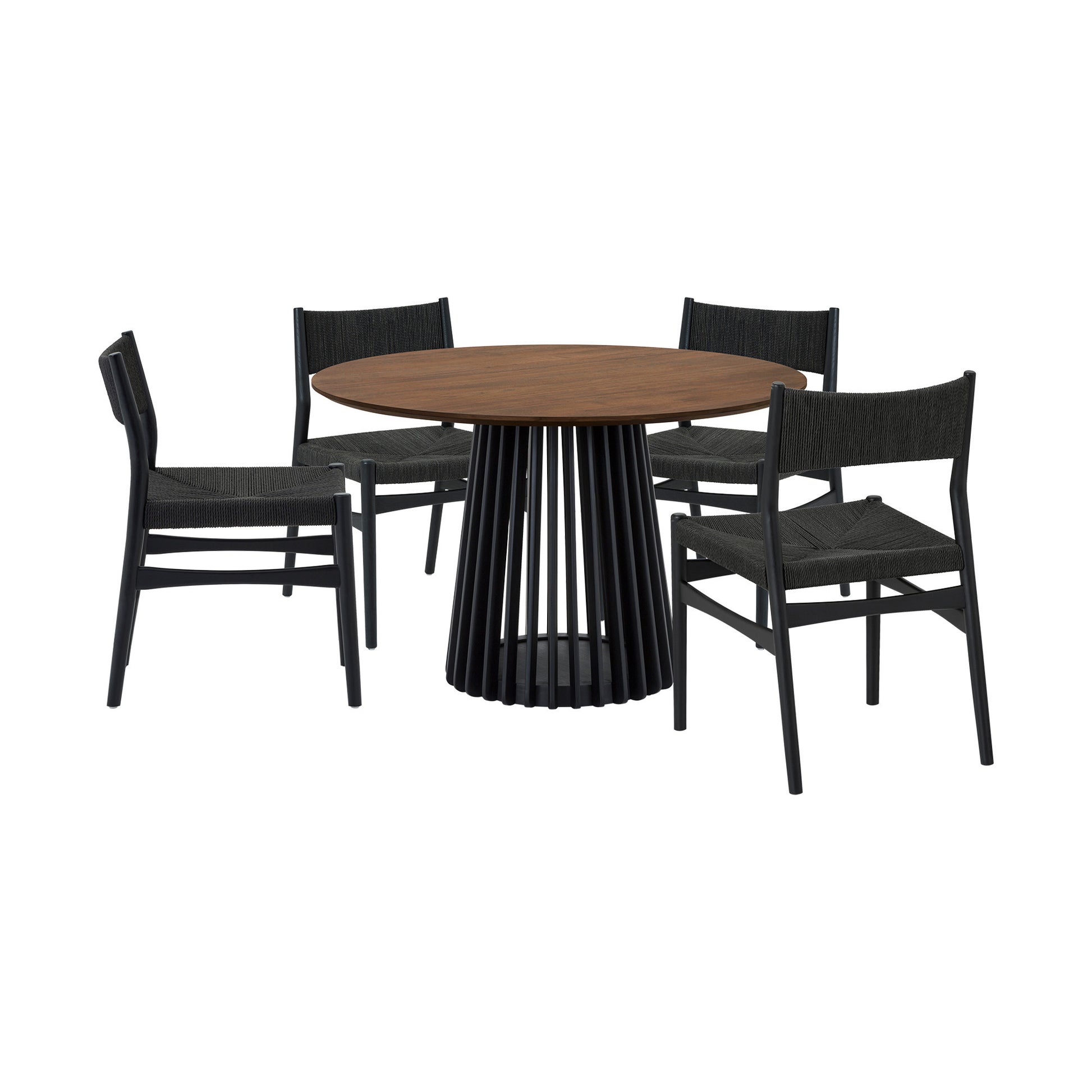 Five Piece Brown and Black Round Dining Set with Four Chairs-Dining Sets-DECOROLALA