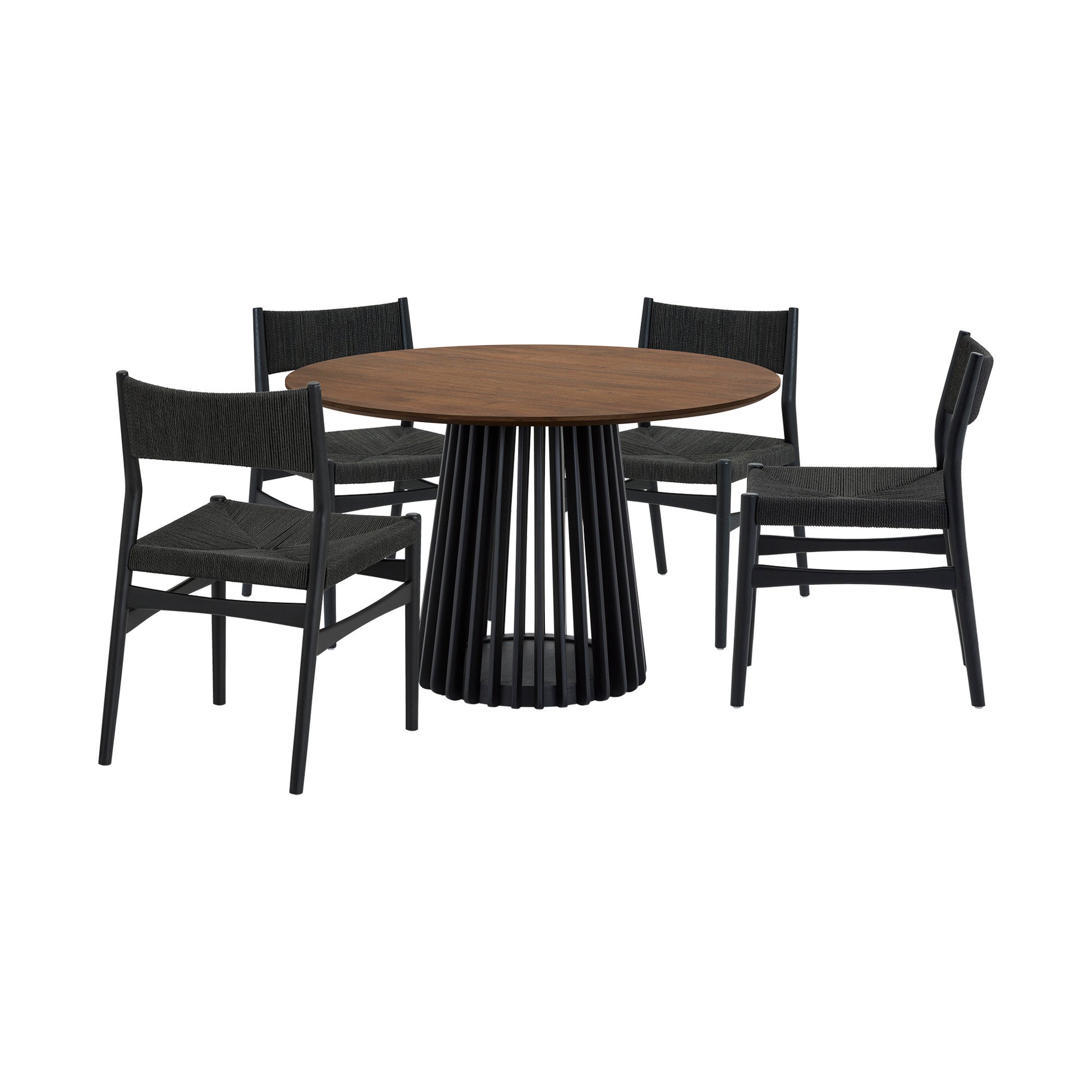 Five Piece Brown and Black Round Dining Set with Four Chairs-Dining Sets-DECOROLALA