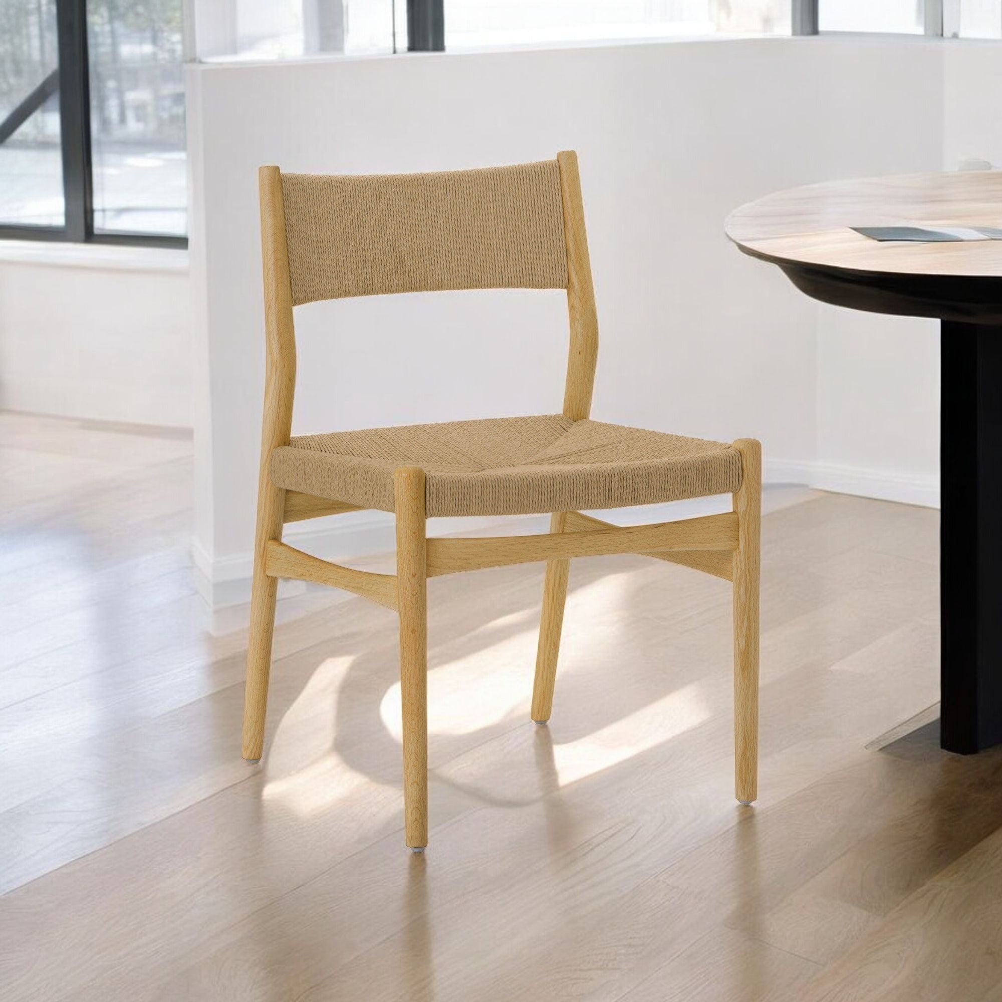 Five Piece Oak Round Dining Set with Four Chairs-Dining Sets-DECOROLALA