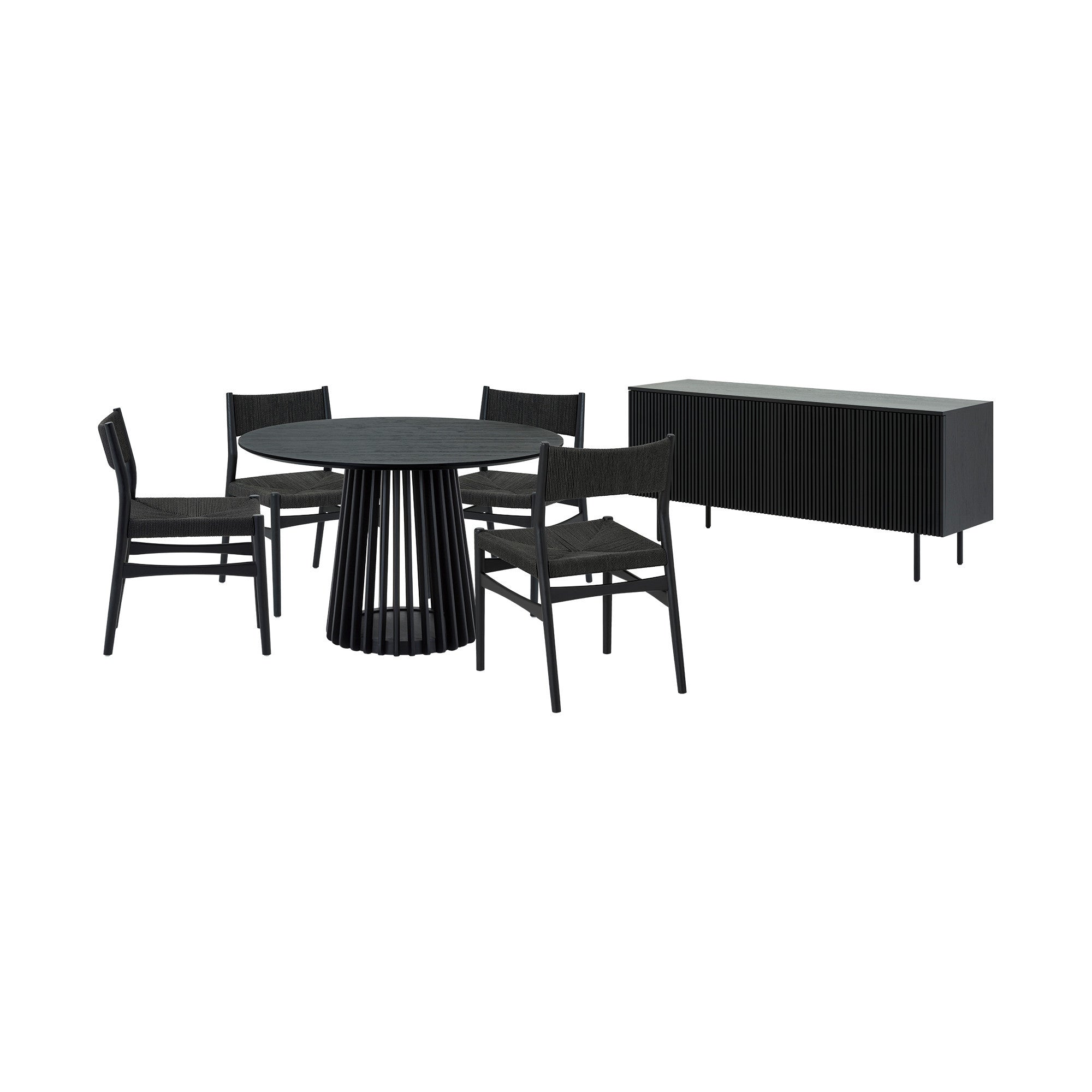 Six Piece Black Round Dining Set with Four Chairs and Sideboard-Dining Sets-DECOROLALA