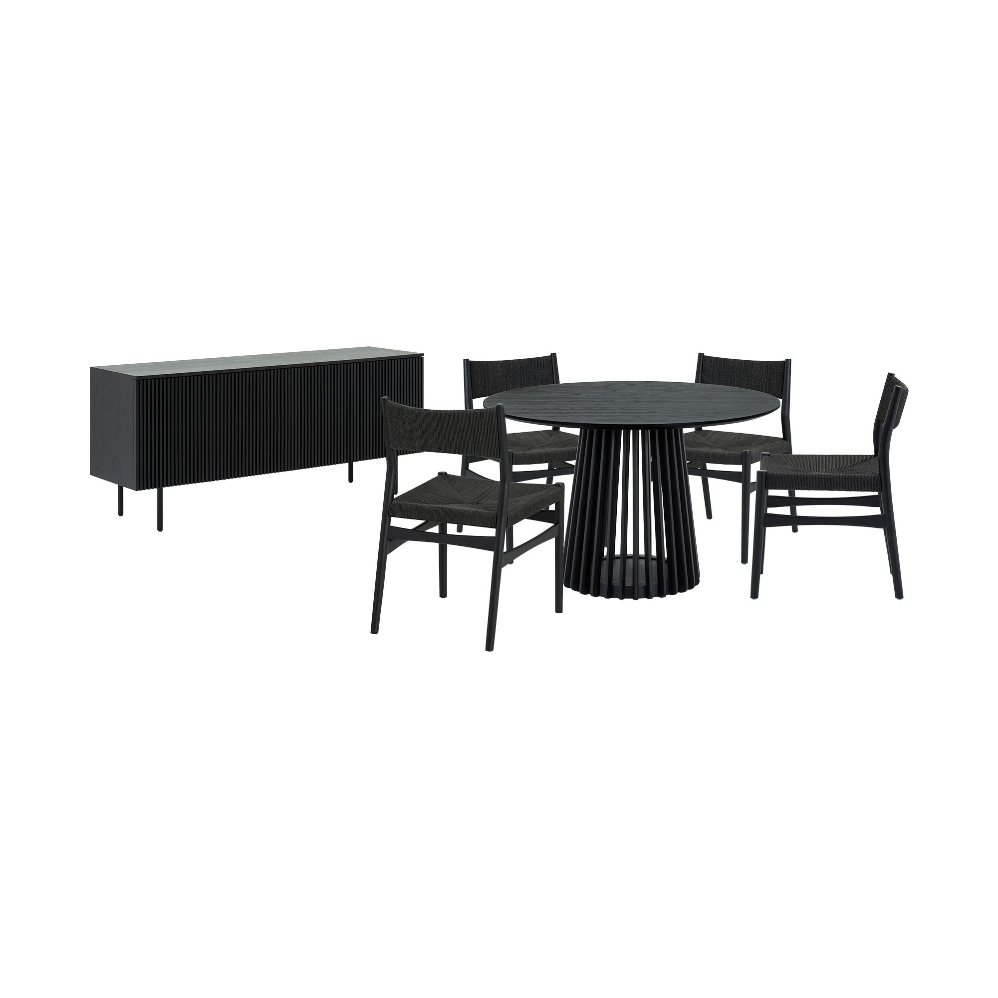 Six Piece Black Round Dining Set with Four Chairs and Sideboard-Dining Sets-DECOROLALA