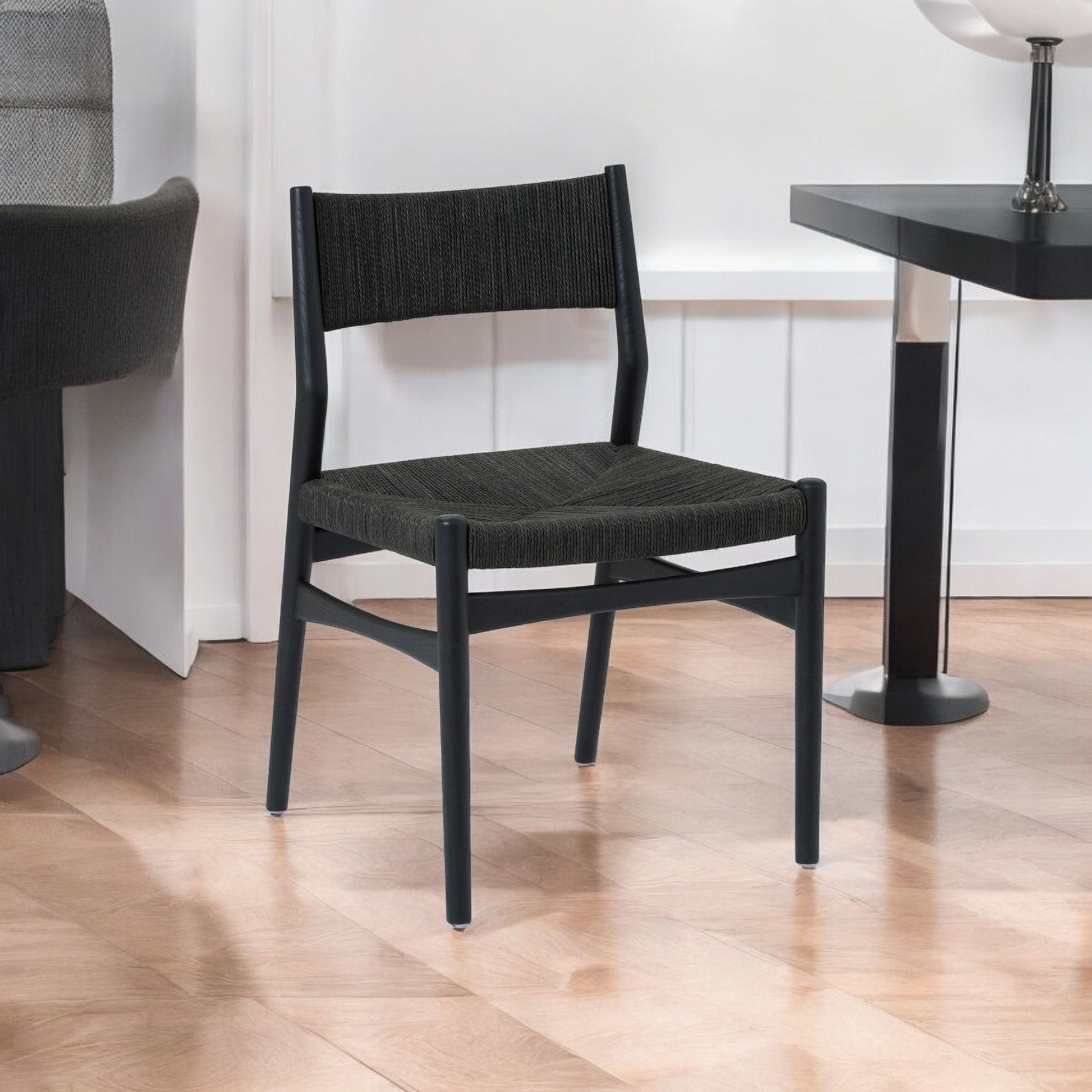 Six Piece Brown and Black Round Dining Set with Four Chairs and Sideboard-Dining Sets-DECOROLALA
