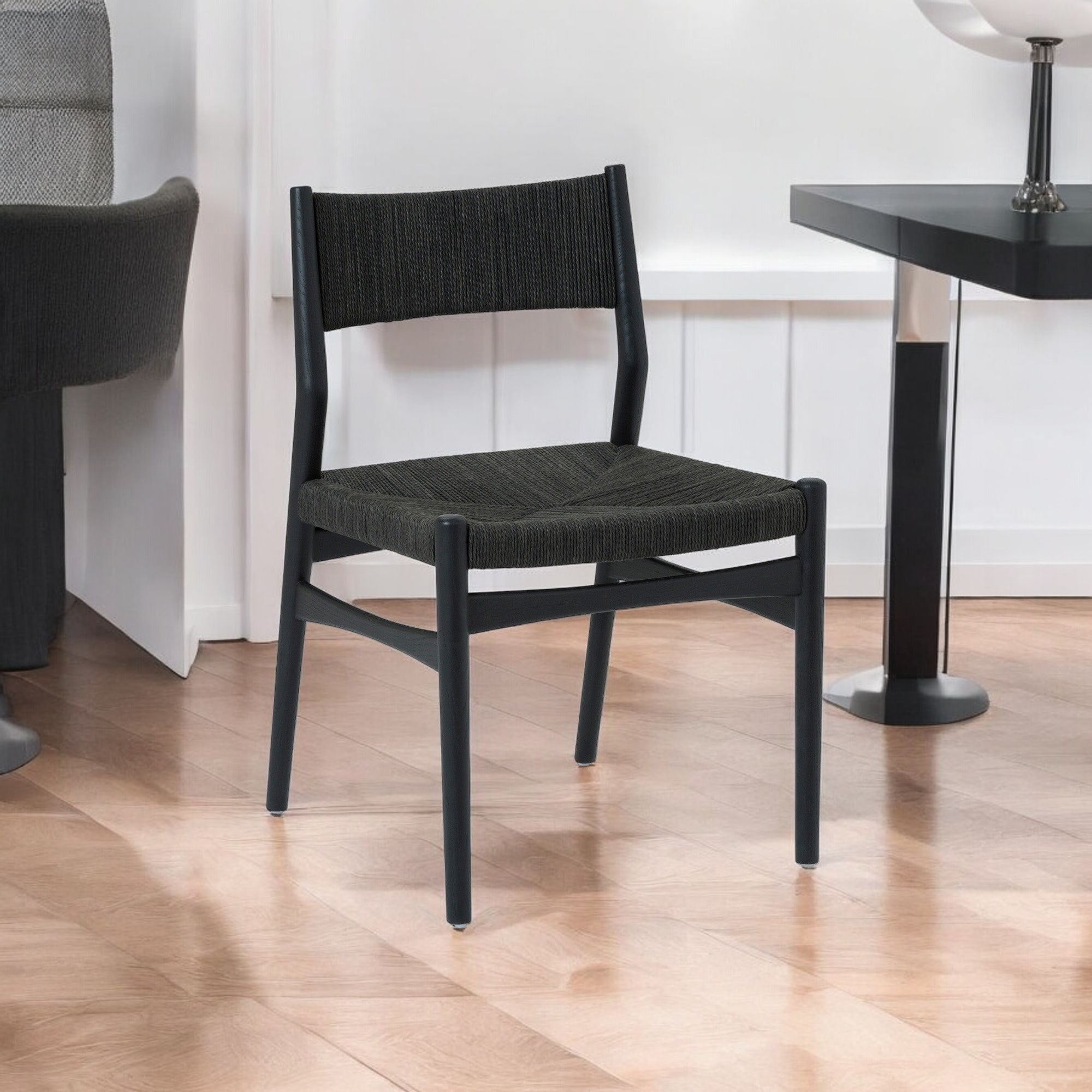 Six Piece Brown and Black Round Dining Set with Four Chairs and Sideboard-Dining Sets-DECOROLALA