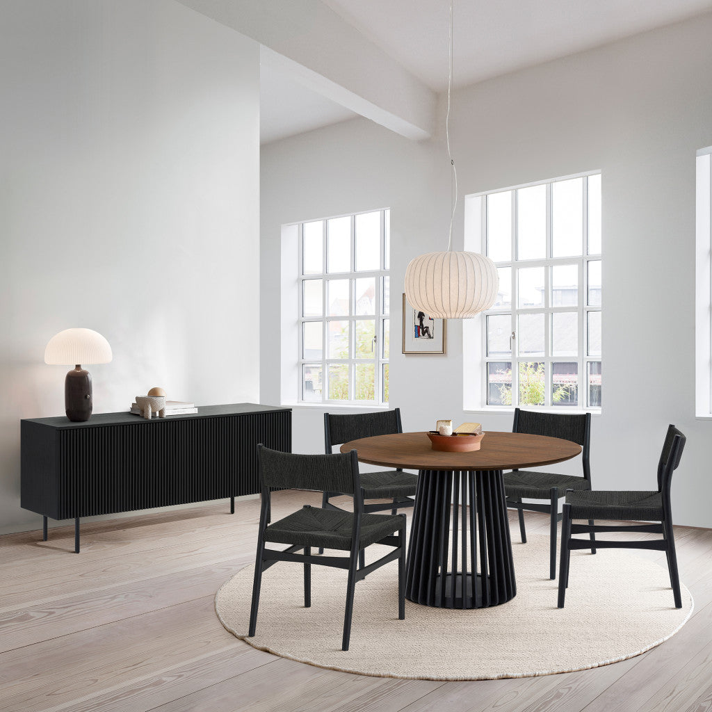Six Piece Brown and Black Round Dining Set with Four Chairs and Sideboard-Dining Sets-DECOROLALA
