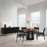 Six Piece Brown and Black Round Dining Set with Four Chairs and Sideboard-Dining Sets-DECOROLALA