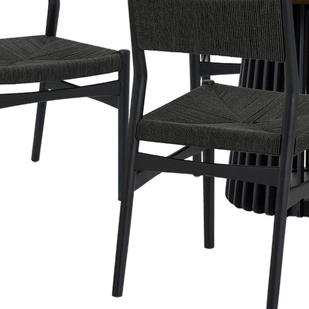 Seven Piece Brown and Black Oval Dining Set with Six Chairs-Dining Sets-DECOROLALA