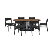 Seven Piece Brown and Black Oval Dining Set with Six Chairs-Dining Sets-DECOROLALA