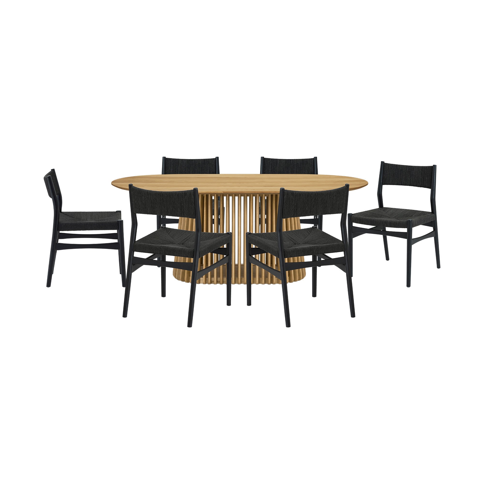 Seven Piece Oak Oval Dining Set with Six Chairs-Dining Sets-DECOROLALA