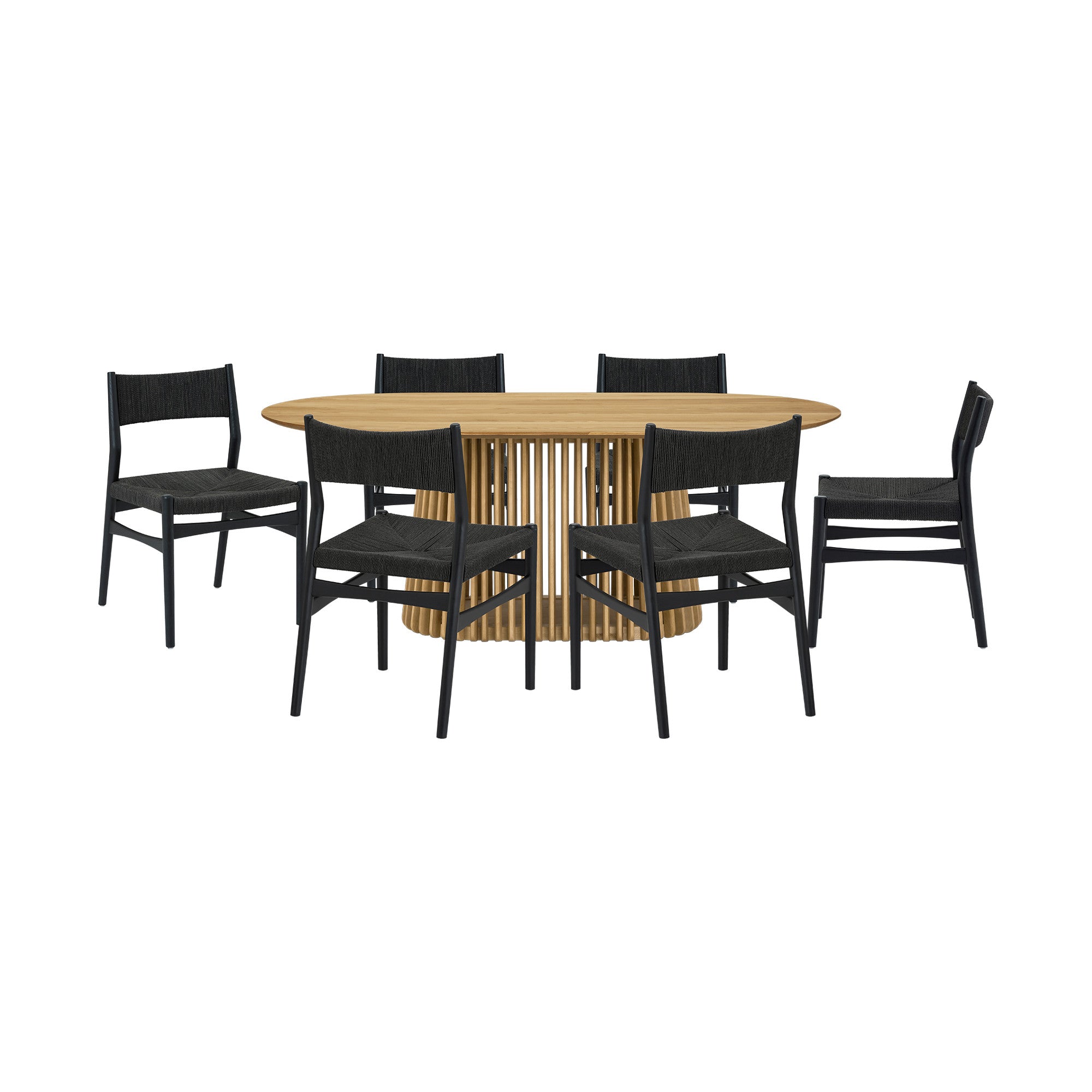 Seven Piece Oak Oval Dining Set with Six Chairs-Dining Sets-DECOROLALA
