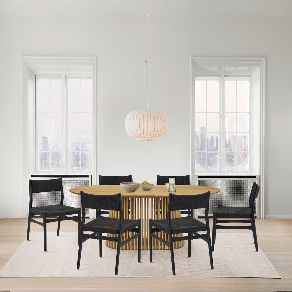 Seven Piece Oak Oval Dining Set with Six Chairs-Dining Sets-DECOROLALA