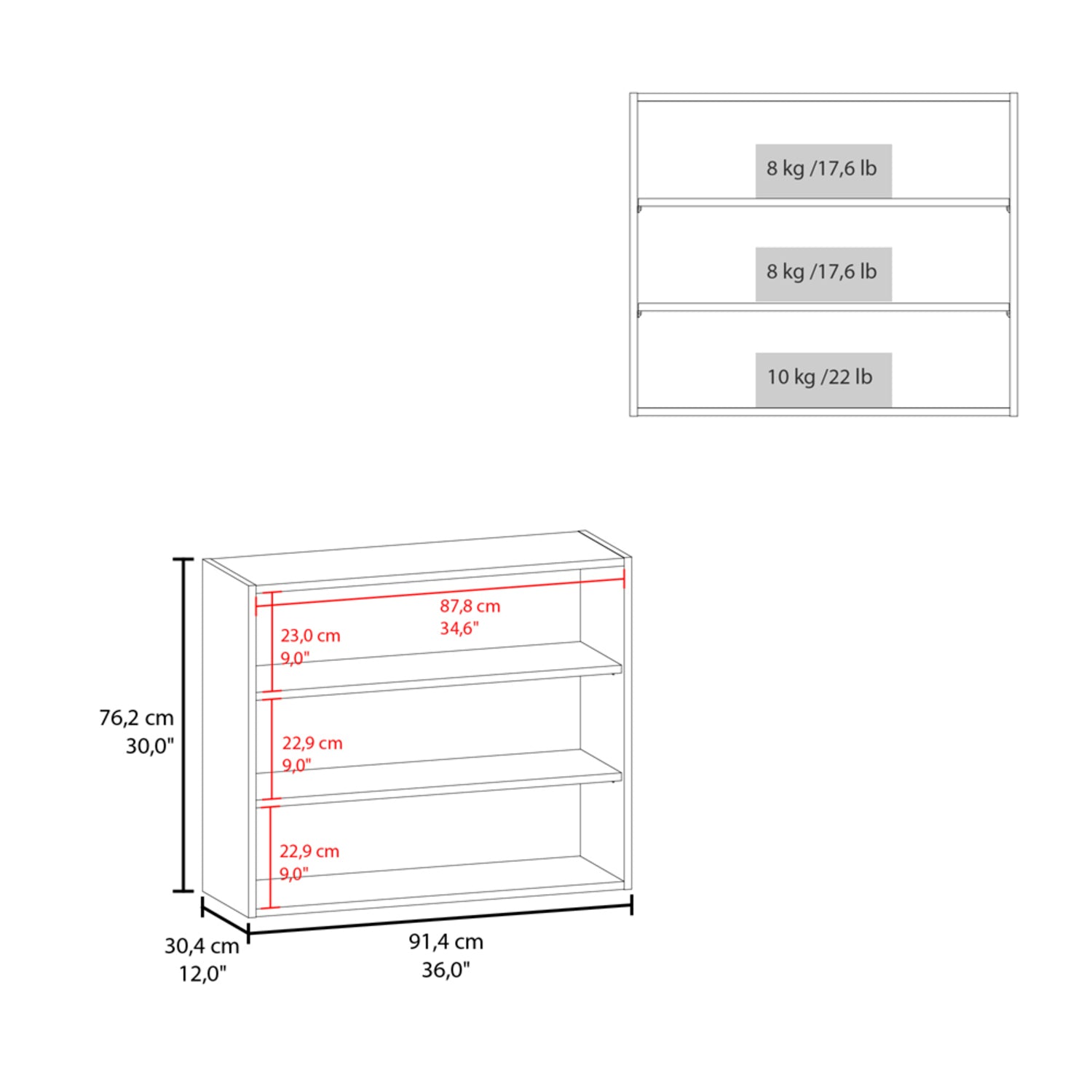 36" White Wood Three Tier Wall Mounted Floating Shelf-Wall Mounted Shelves-DECOROLALA