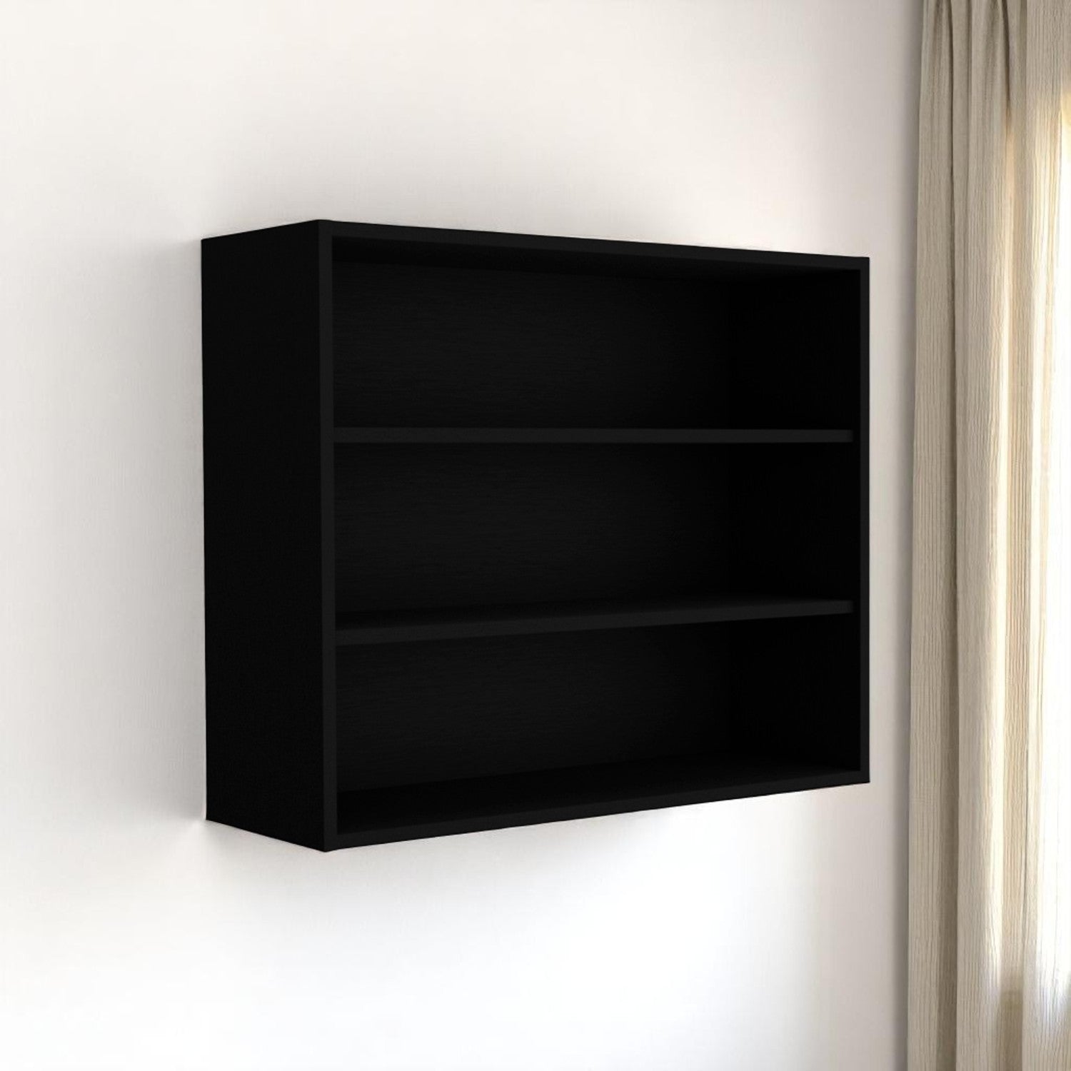 36" Black Wood Three Tier Wall Mounted Floating Shelf-Wall Mounted Shelves-DECOROLALA