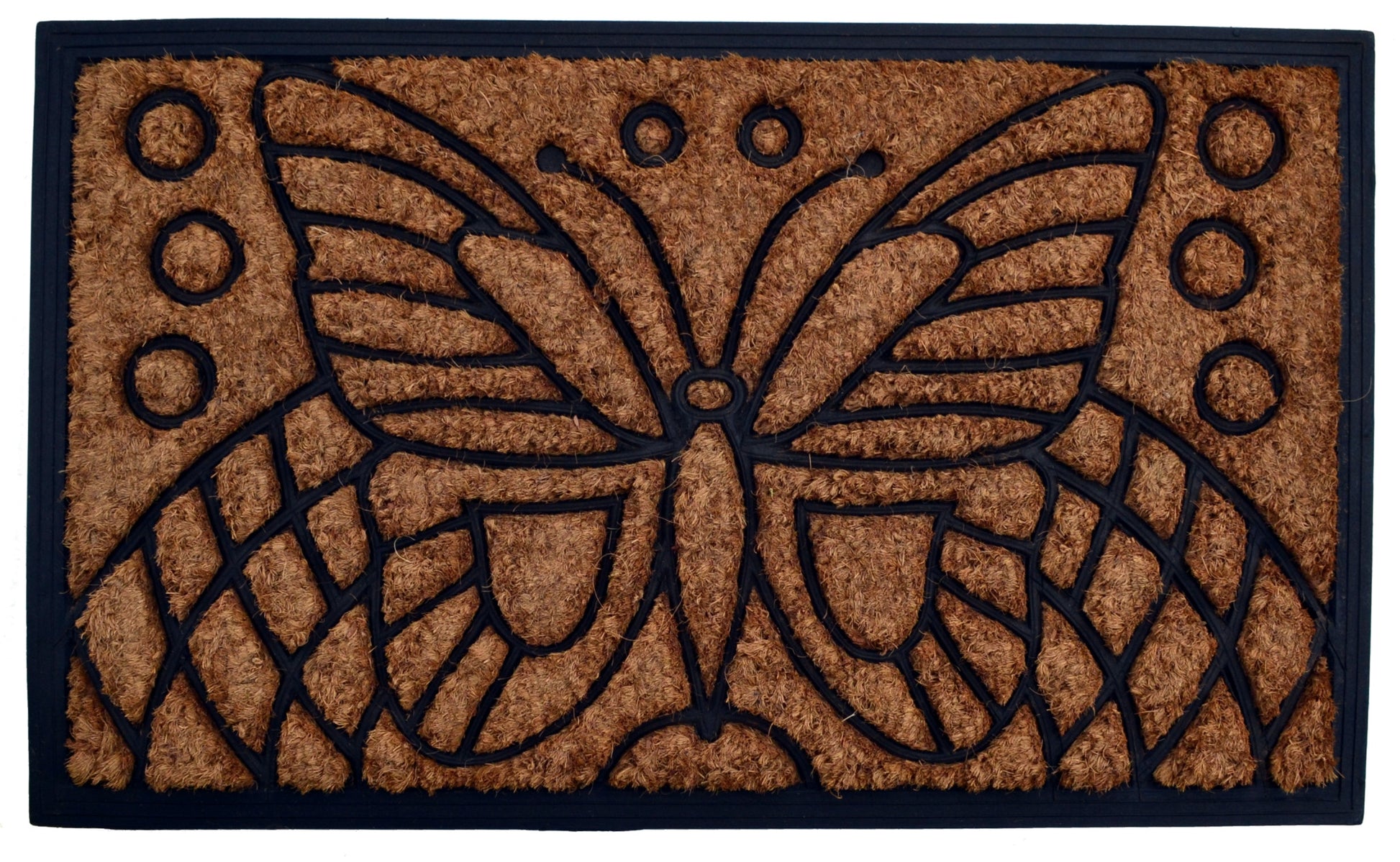 18" X 30" Beige and Black Rubber and Coir Outdoor Door Mat-0