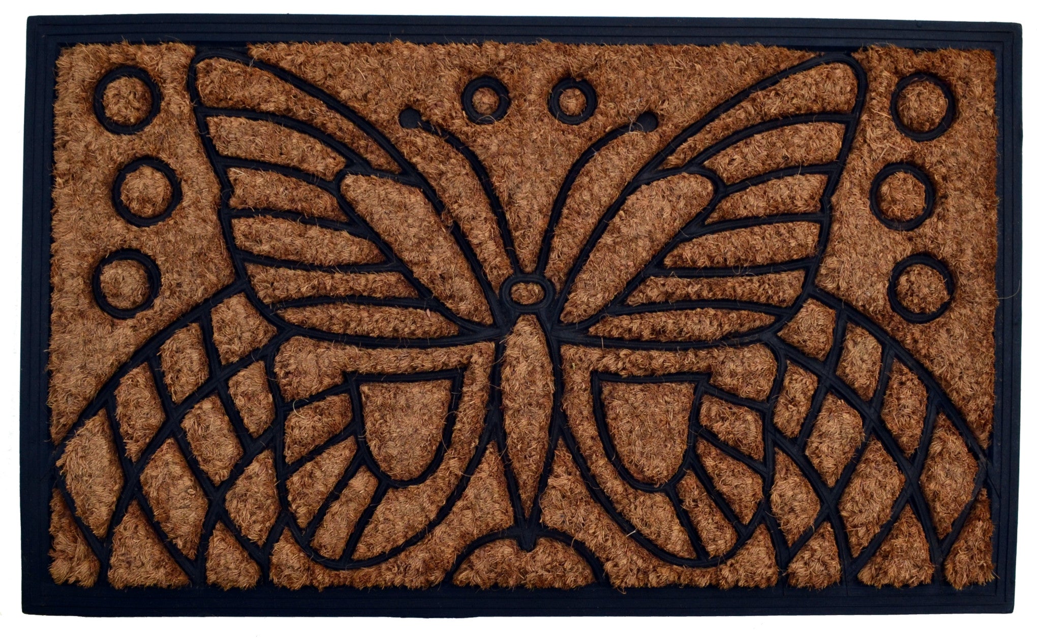 18" X 30" Beige and Black Rubber and Coir Outdoor Door Mat-0