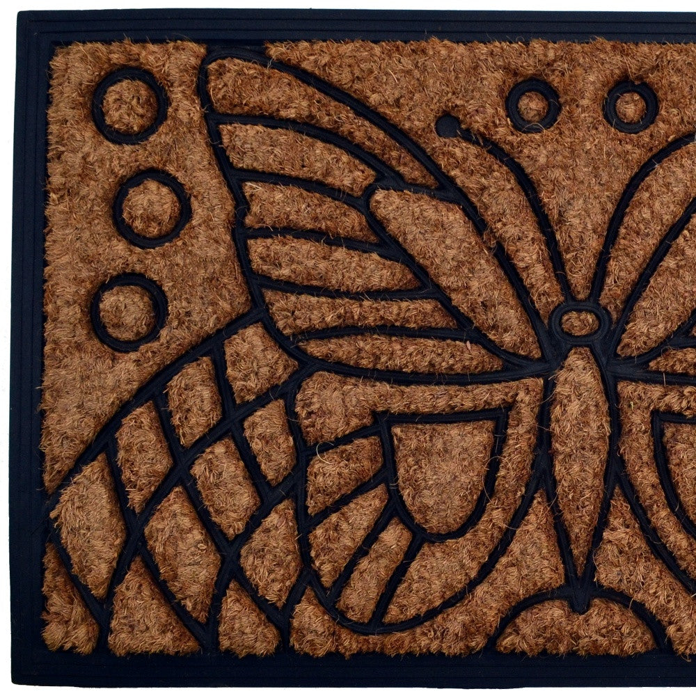 18" X 30" Beige and Black Rubber and Coir Outdoor Door Mat-2