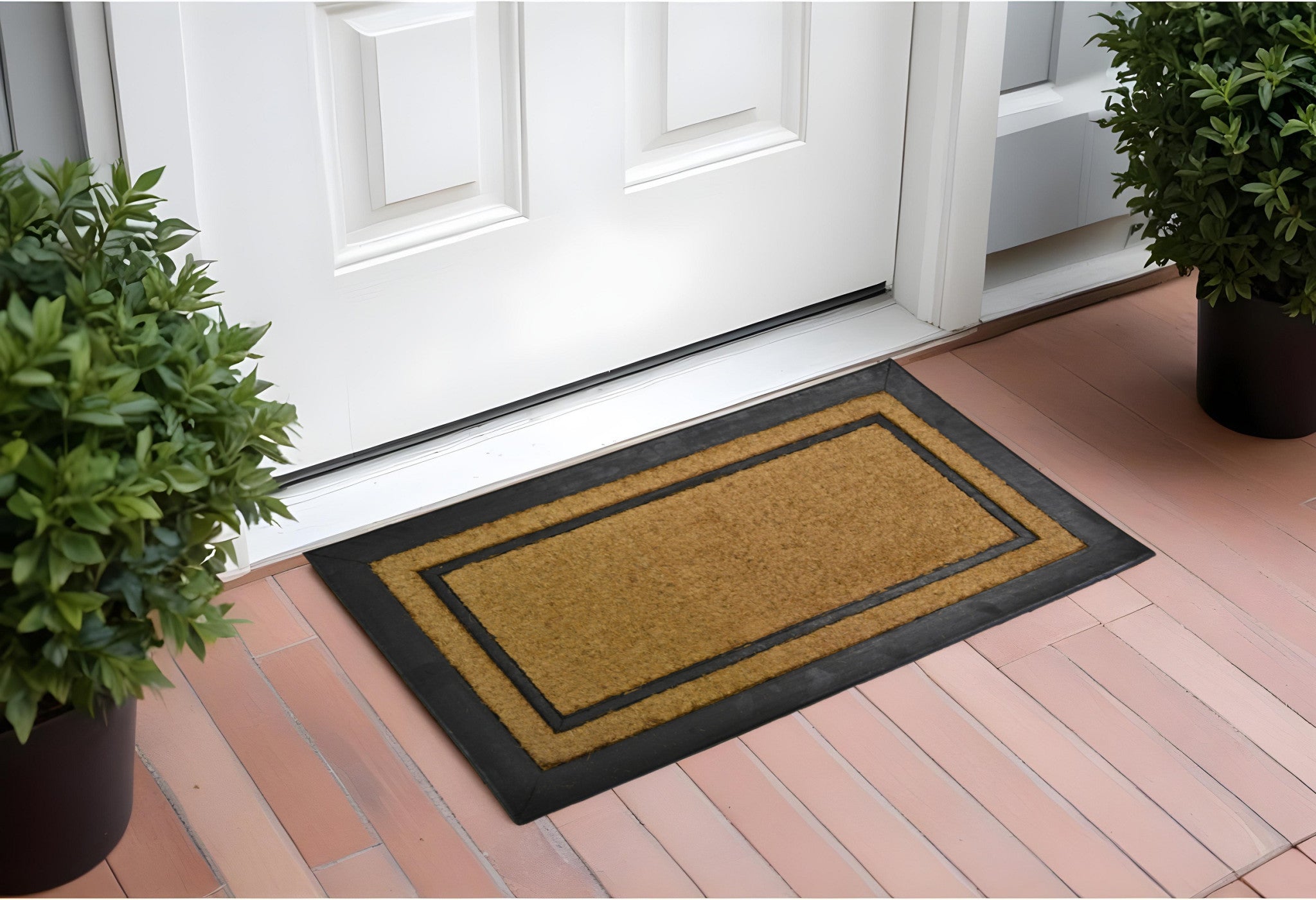 18" X 30" Beige and Black Rubber and Coir Outdoor Door Mat-1