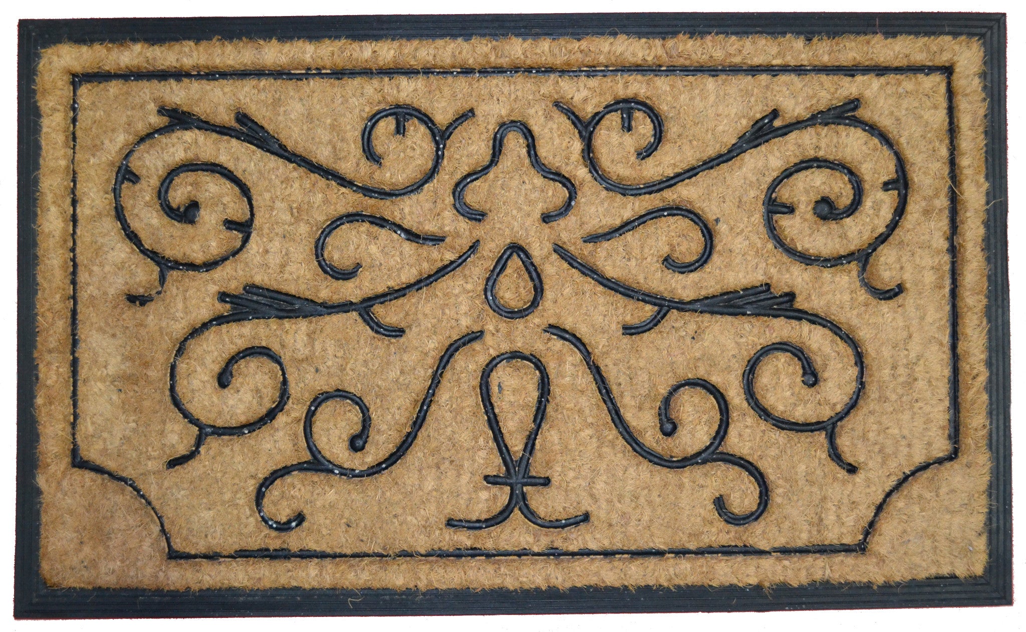 18" X 30" Beige and Black Rubber and Coir Outdoor Door Mat-0