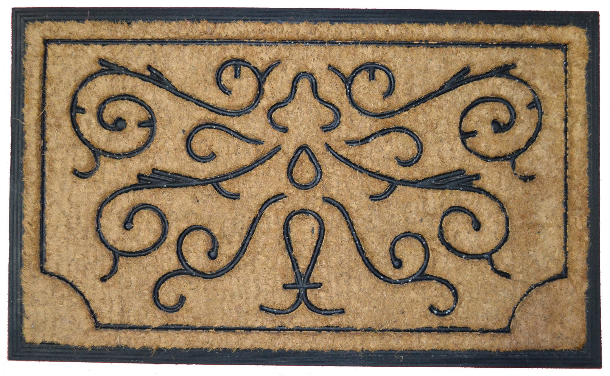 18" X 30" Beige and Black Rubber and Coir Outdoor Door Mat-2