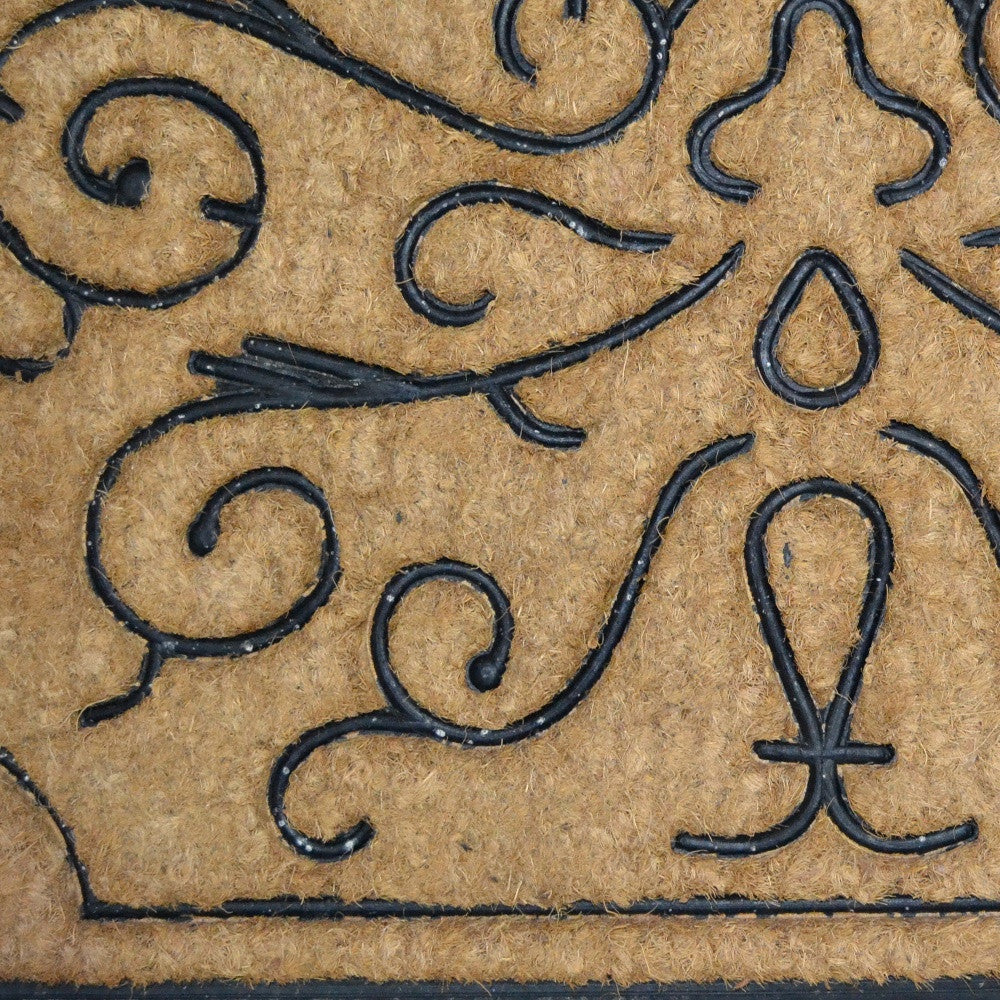 18" X 30" Beige and Black Rubber and Coir Outdoor Door Mat-4
