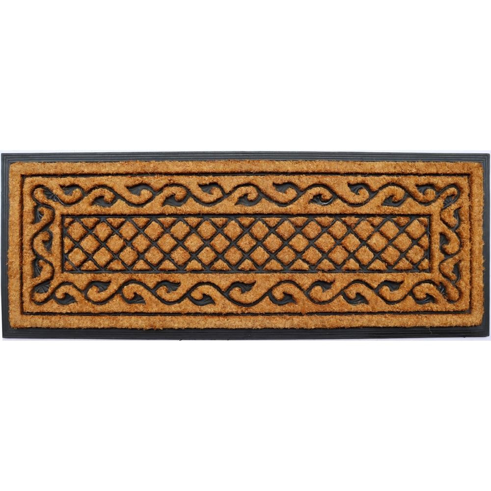 18" X 47" Beige and Black Rubber and Coir Outdoor Door Mat-0