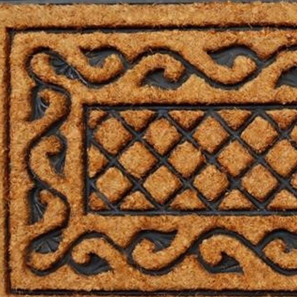 18" X 47" Beige and Black Rubber and Coir Outdoor Door Mat-2
