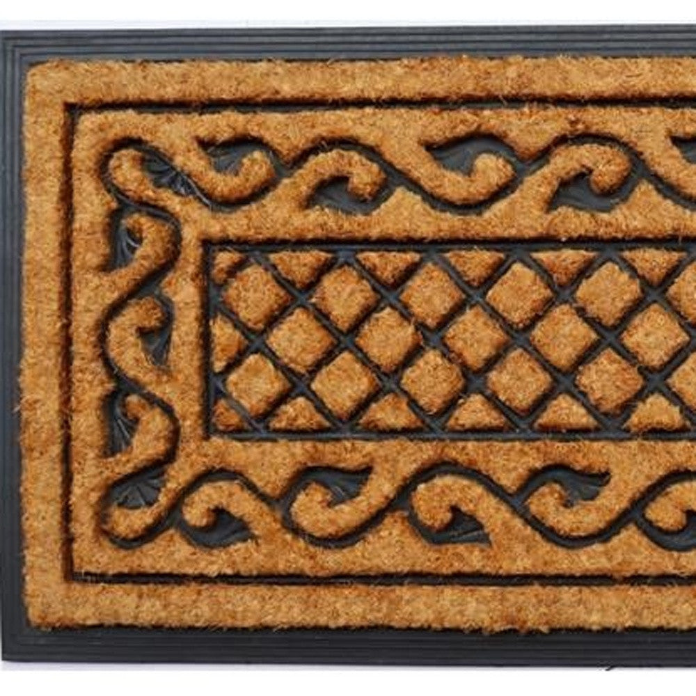 18" X 47" Beige and Black Rubber and Coir Outdoor Door Mat-3