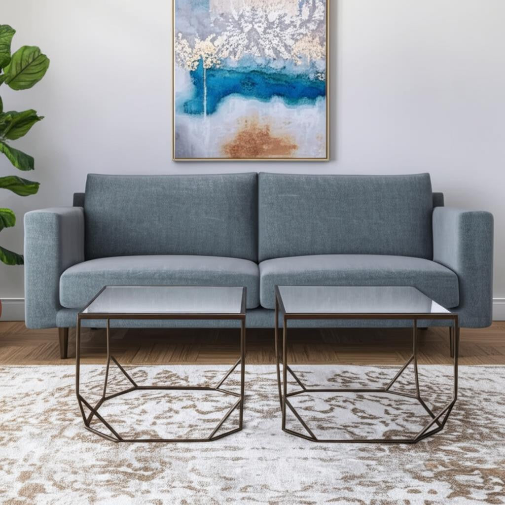 Set of Two Silver and Bronze Mirrored Glass and Steel Square Abstract Bunching Coffee Tables-Coffee Tables-DECOROLALA