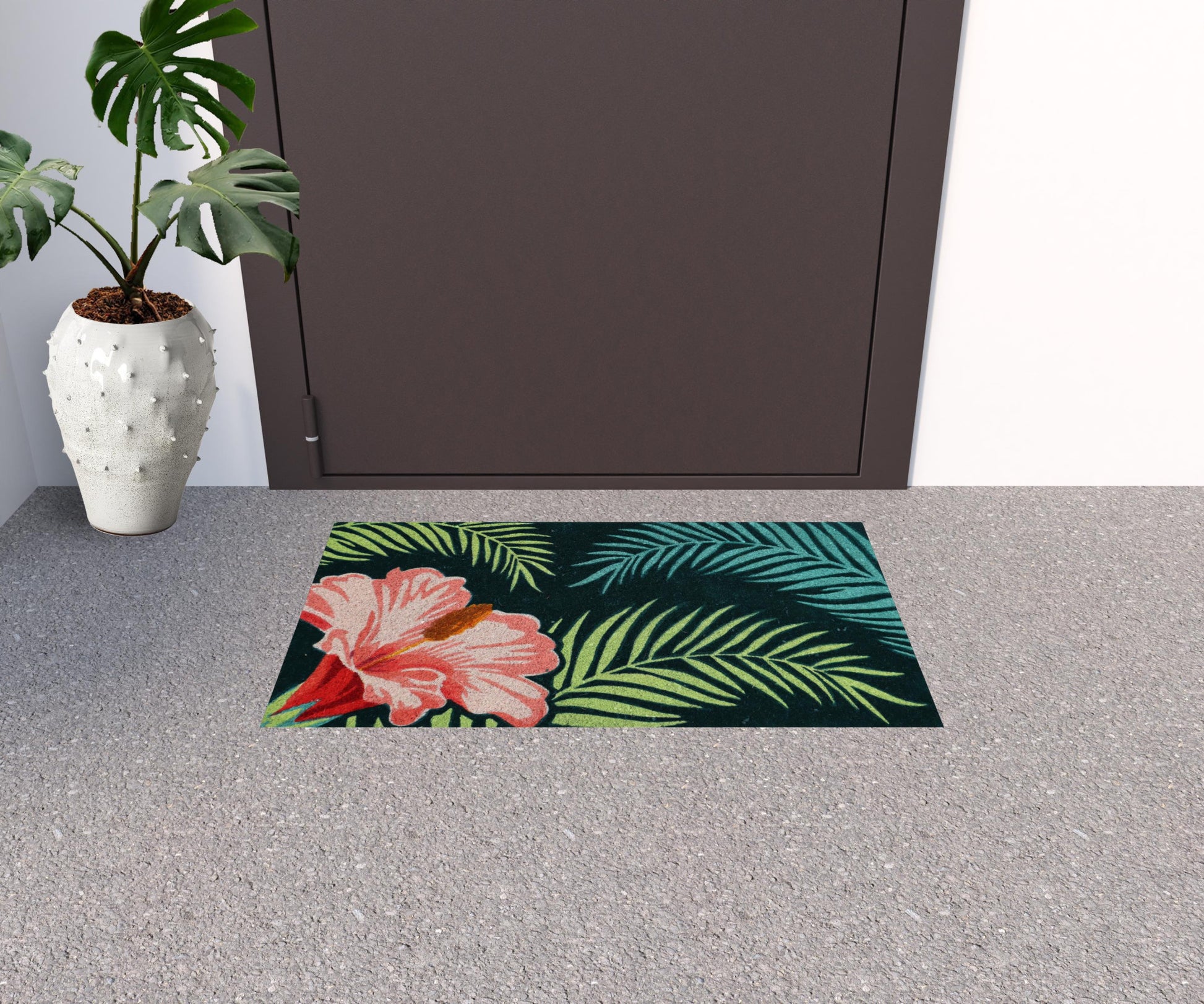 18" X 30" Blue and Pink Coir Tropical Outdoor Door Mat-1