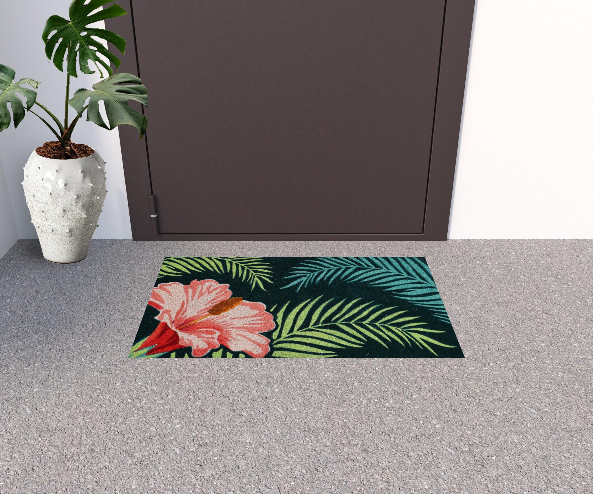 18" X 30" Blue and Pink Coir Tropical Outdoor Door Mat-1
