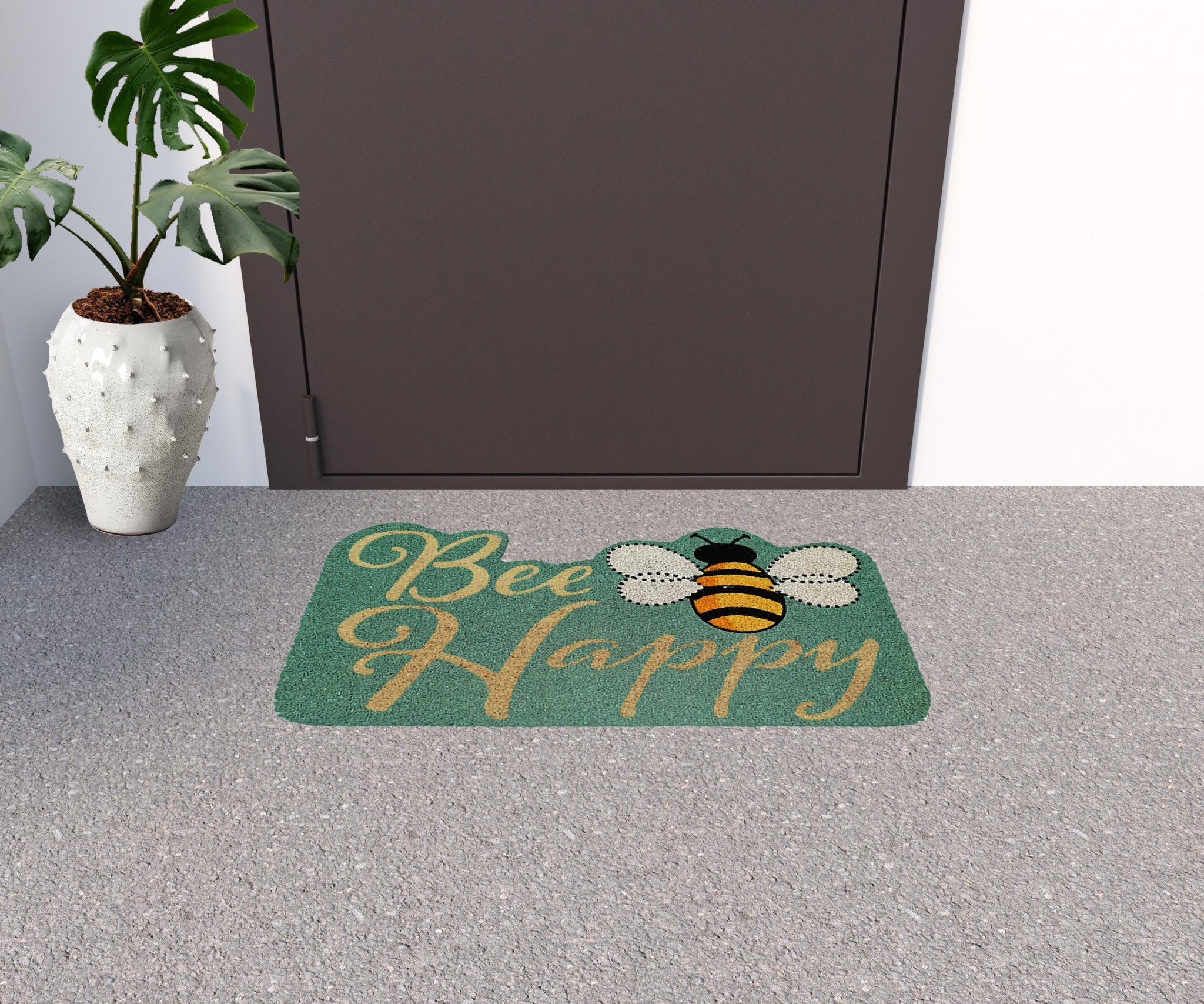 18" X 30" Beige and Green Coir Bees Outdoor Door Mat-1