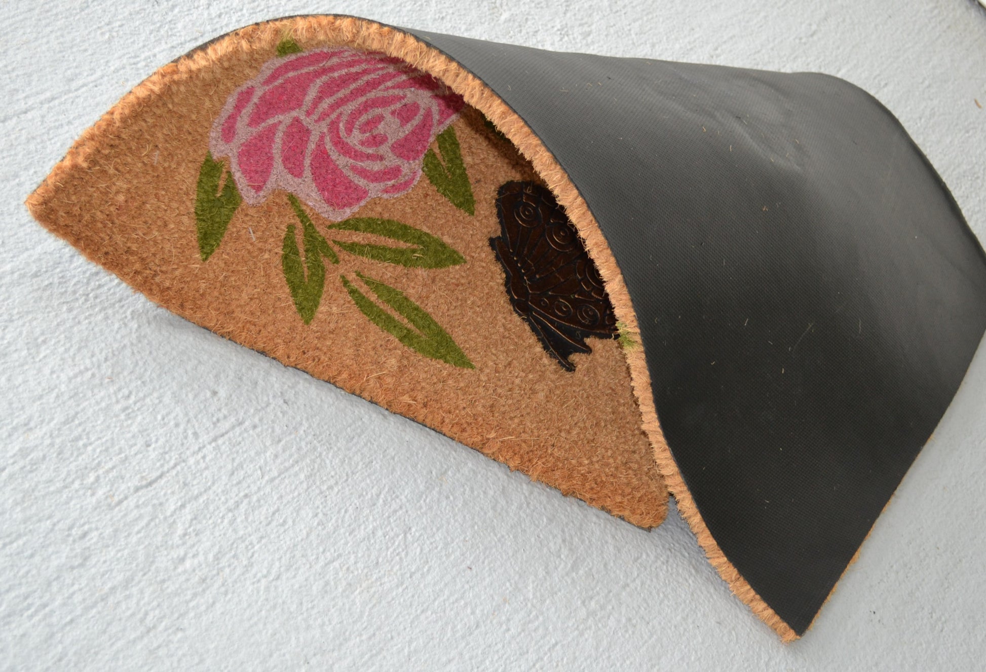 18" X 30" Beige and Pink Coir Floral Outdoor Door Mat-6