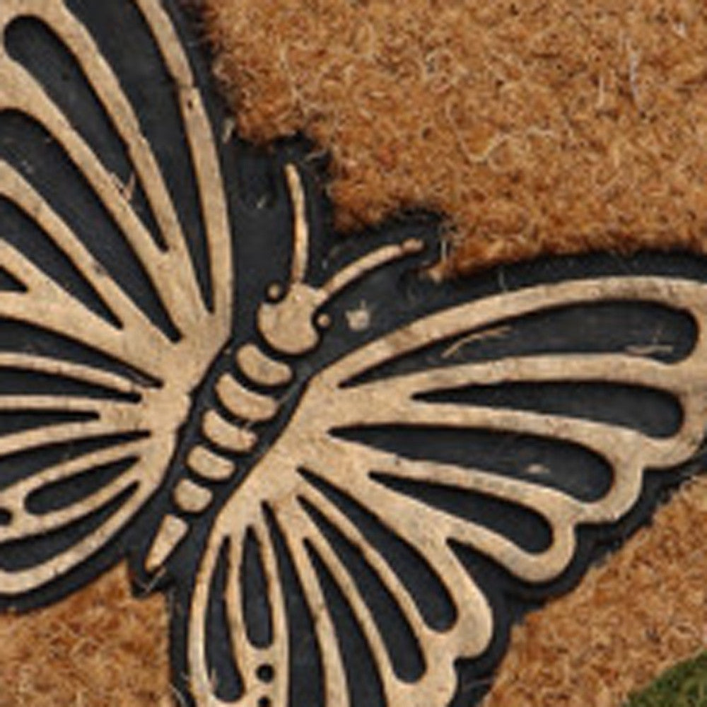 18" X 30" Beige and Pink Coir Floral Outdoor Door Mat-3