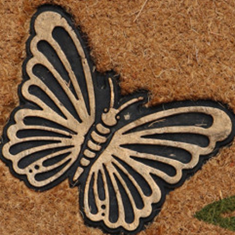 18" X 30" Beige and Pink Coir Floral Outdoor Door Mat-4