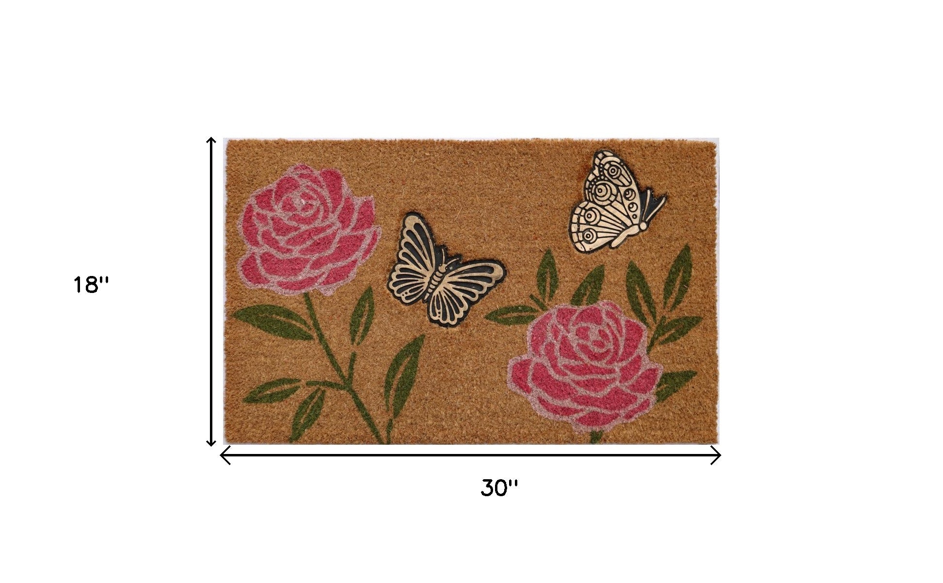 18" X 30" Beige and Pink Coir Floral Outdoor Door Mat-2