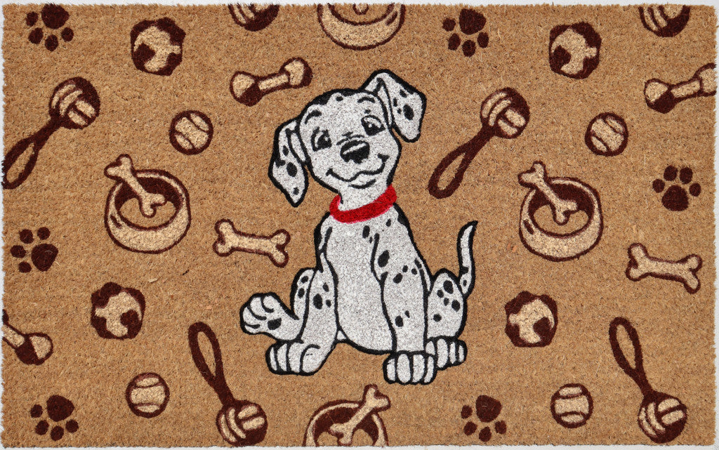 18" X 30" Beige and White Coir Dog Outdoor Door Mat-0