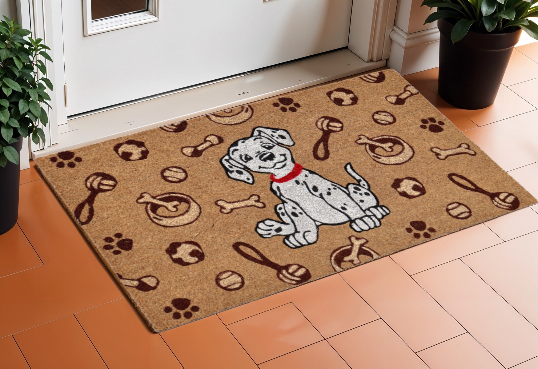 18" X 30" Beige and White Coir Dog Outdoor Door Mat-1